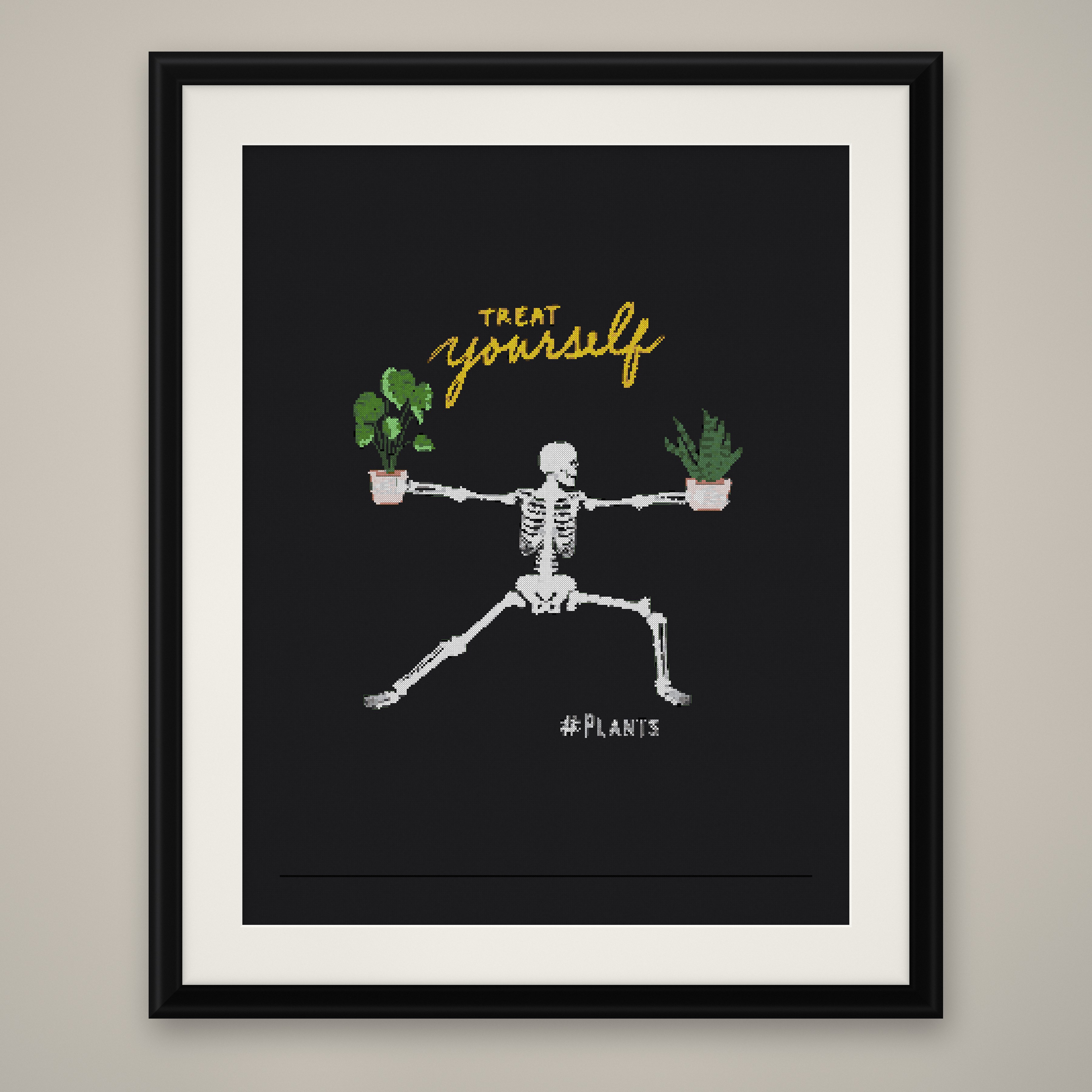 Be Yourself Cross Stitch Pattern, Skeleton Plants Goth Quote PDF