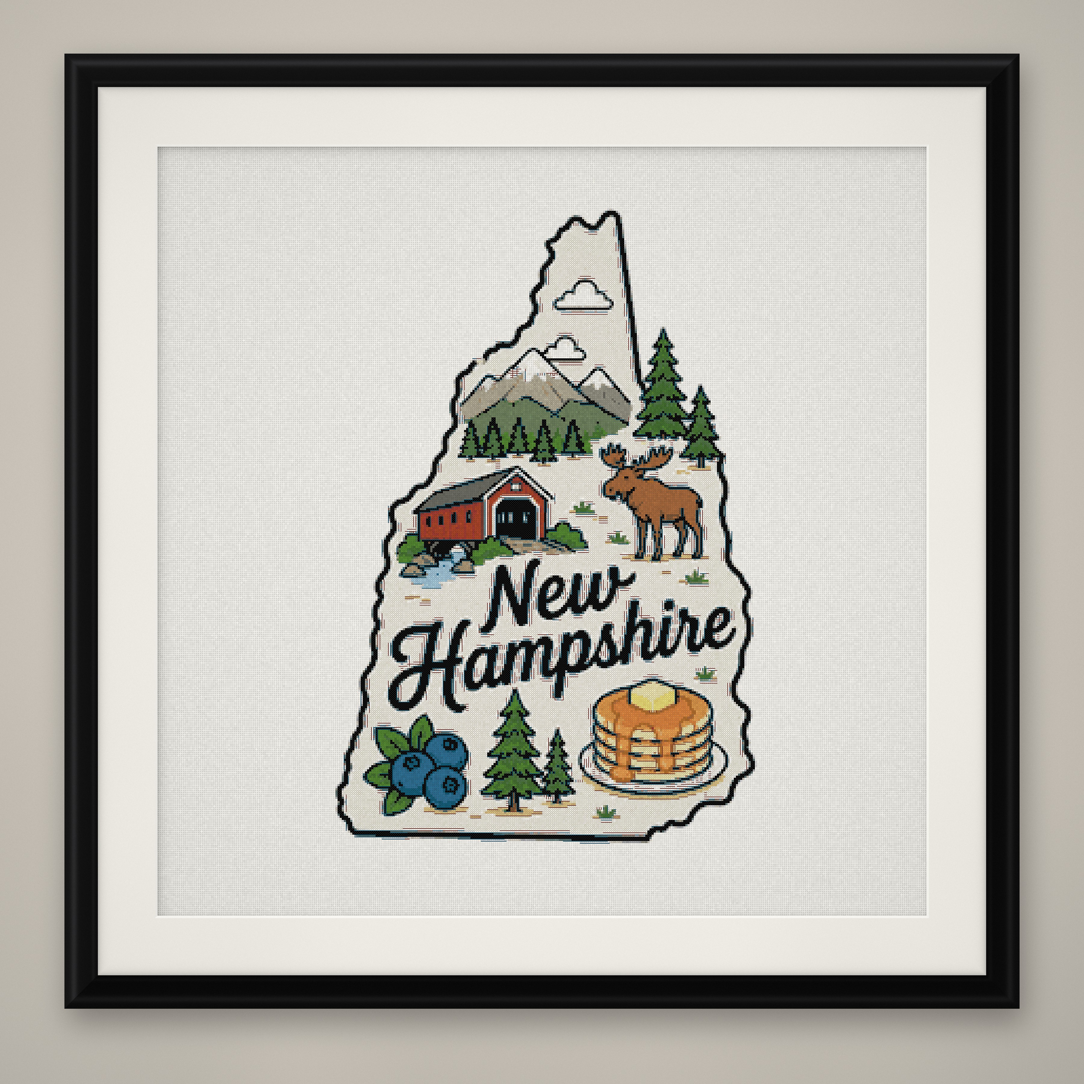 New Hampshire State Cross Stitch Pattern, State Shape Travel Souvenir PDF