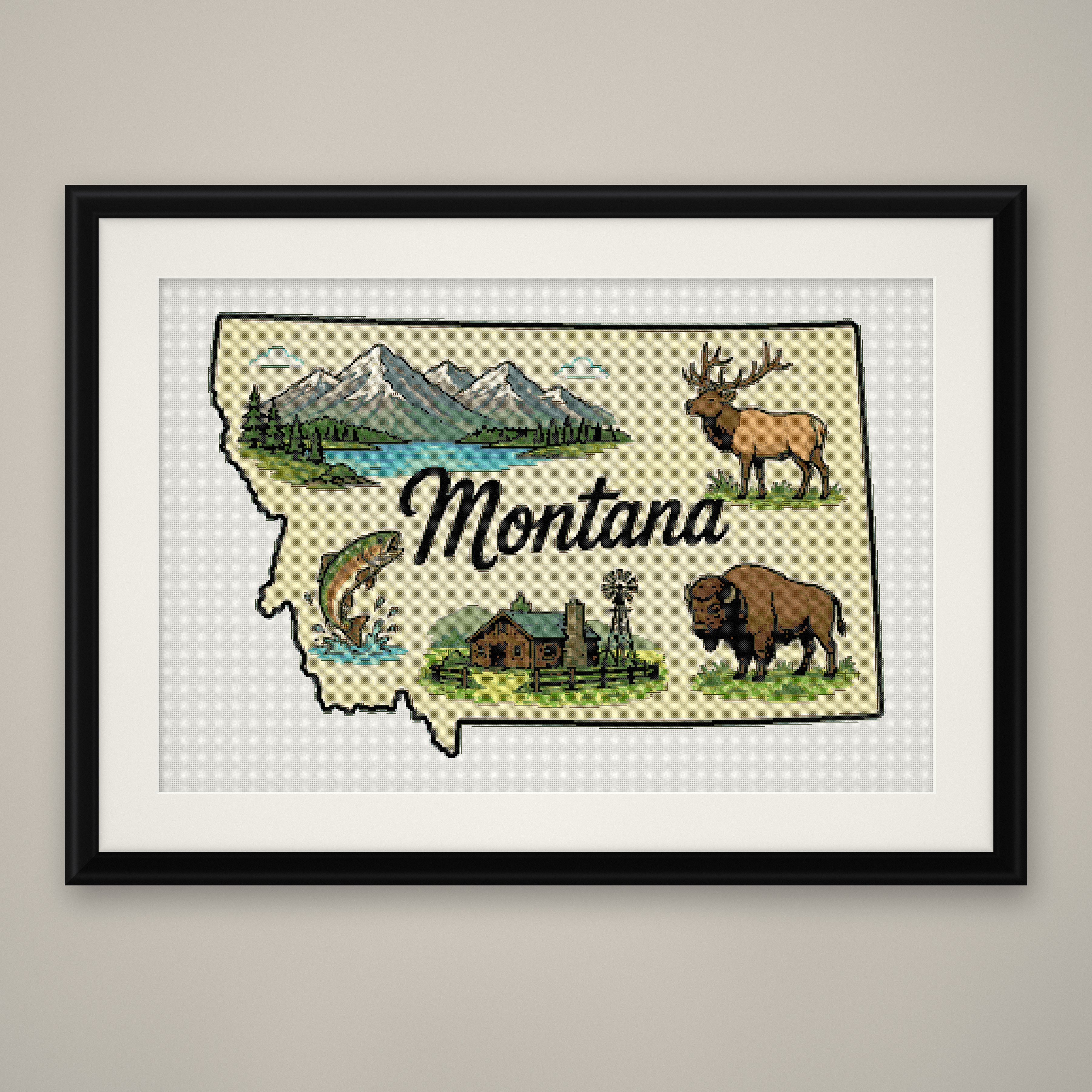 Montana State Cross Stitch Pattern, State Shape Travel Souvenir PDF