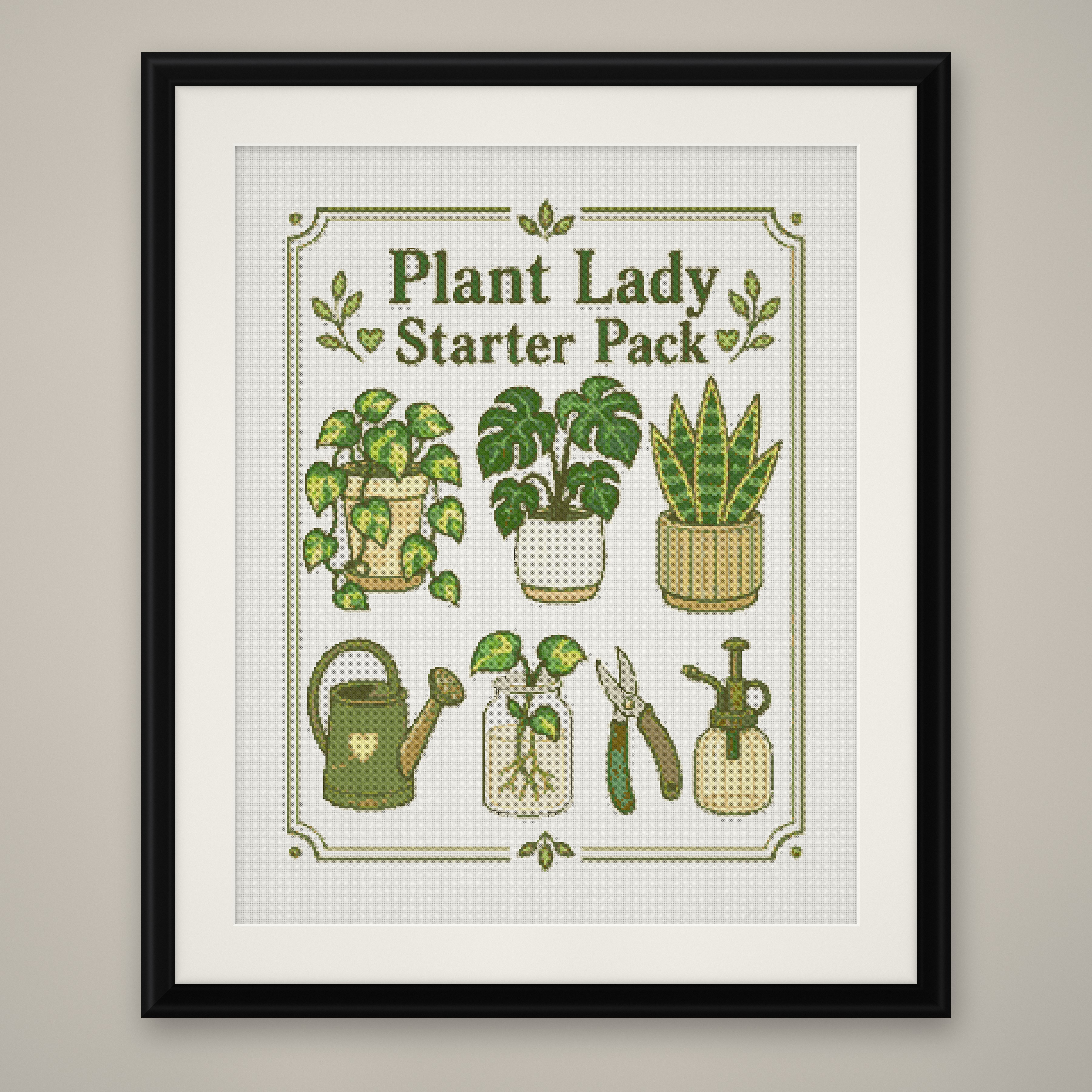 Plant Lady Cross Stitch Pattern, Houseplant Starter Pack Gardener PDF