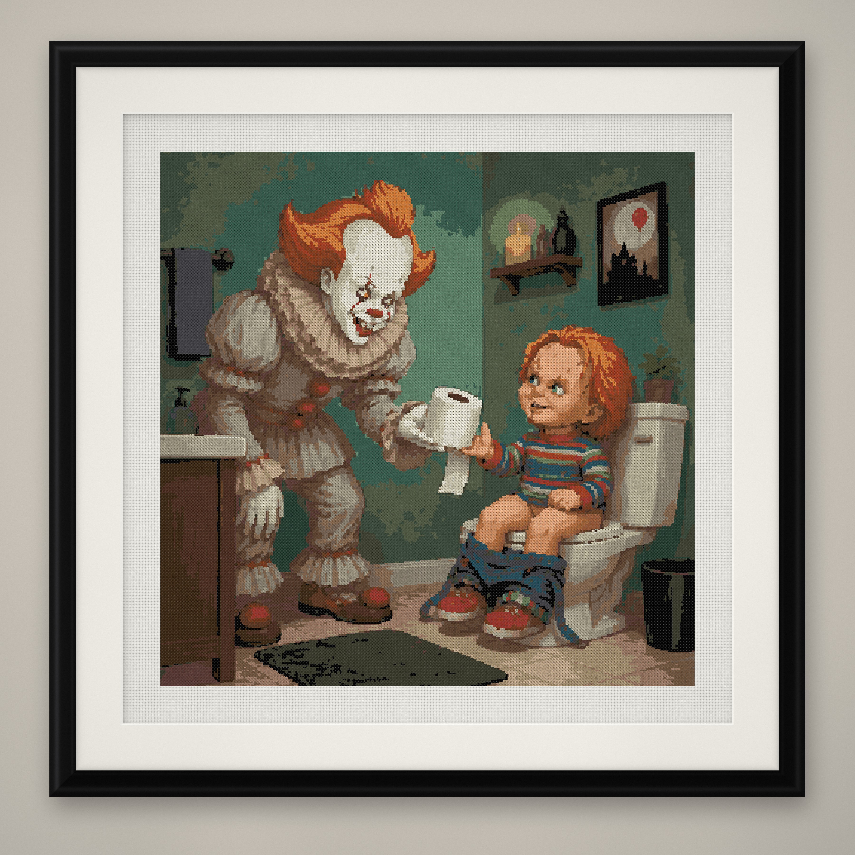 Scary Clown Cross Stitch Pattern, Funny Horror Bathroom PDF