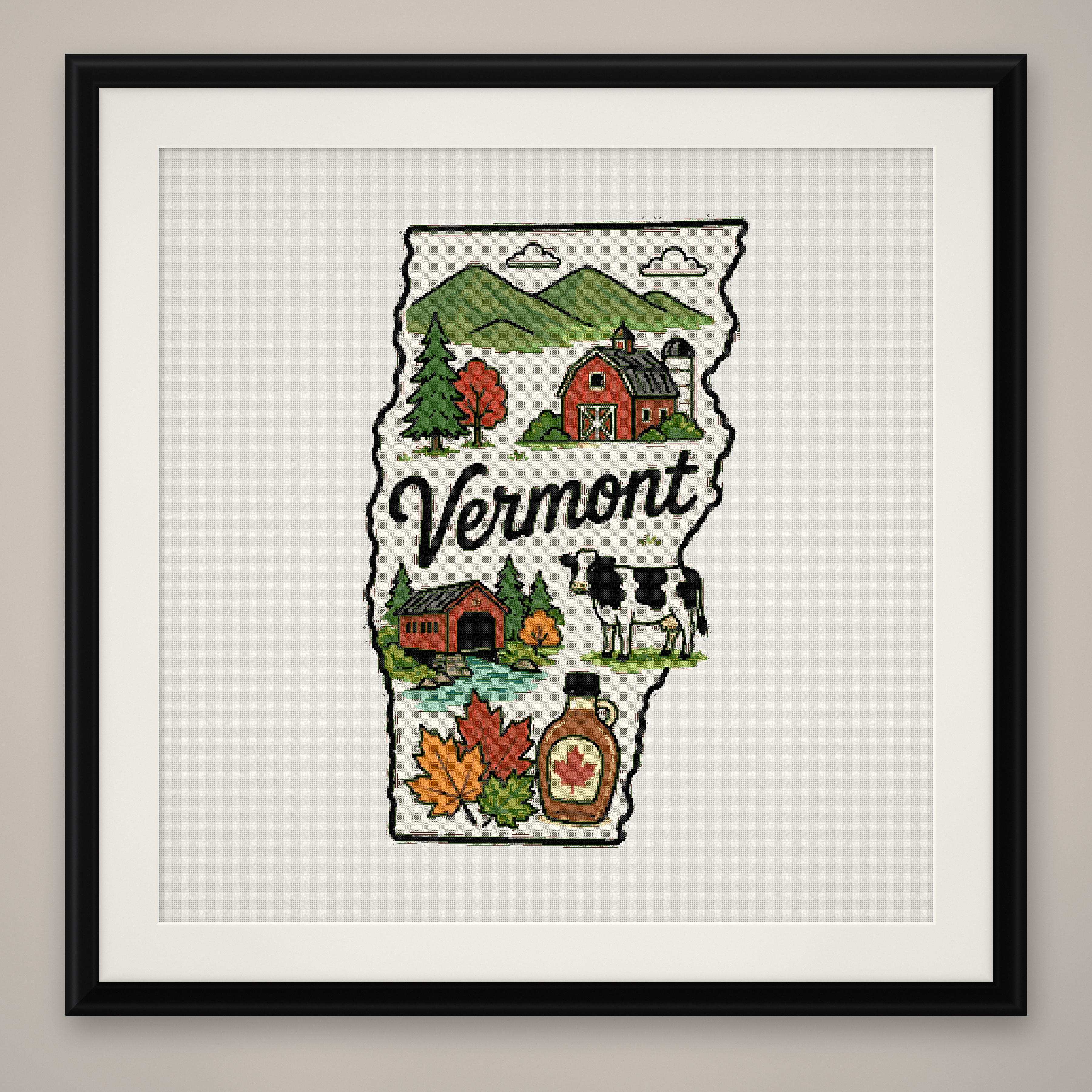 Vermont State Cross Stitch Pattern, State Shape Travel Souvenir PDF