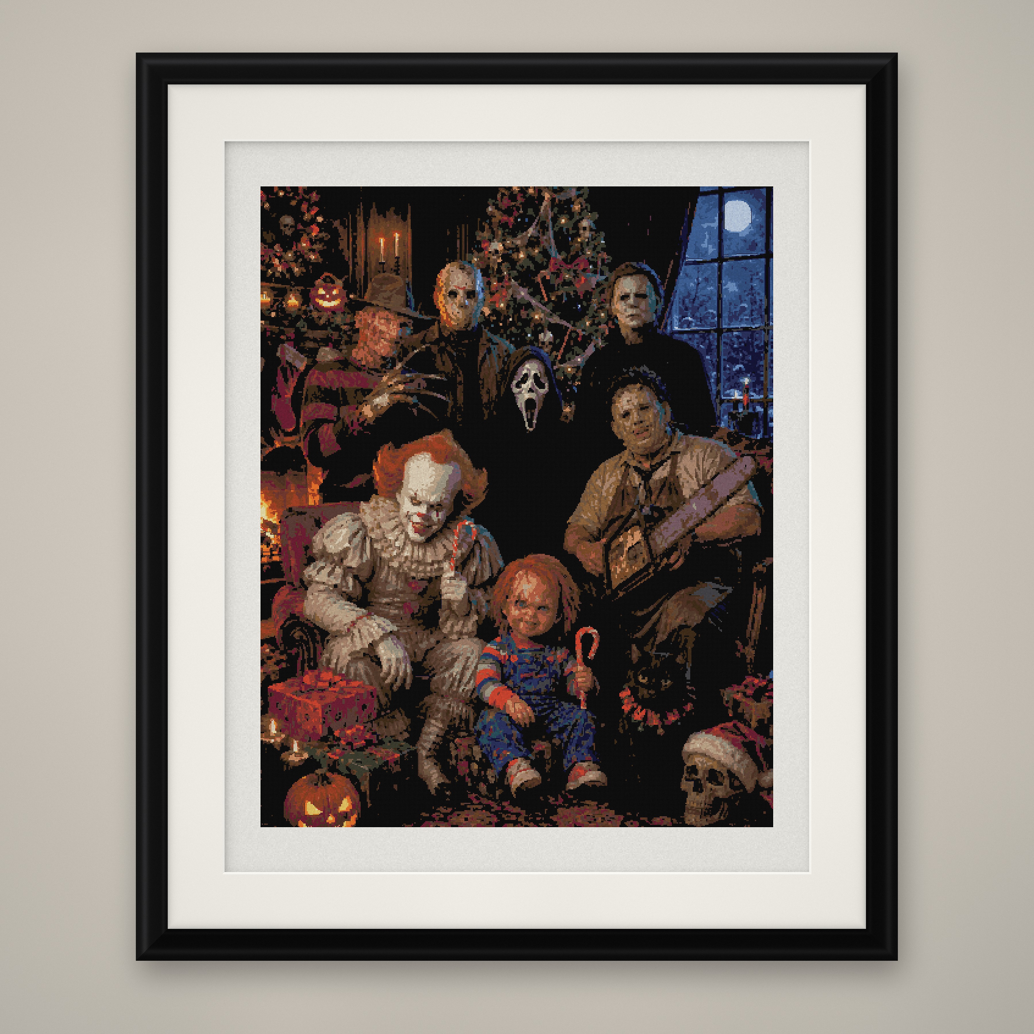 Horror Christmas Cross Stitch Pattern, Slasher Icons Night PDF