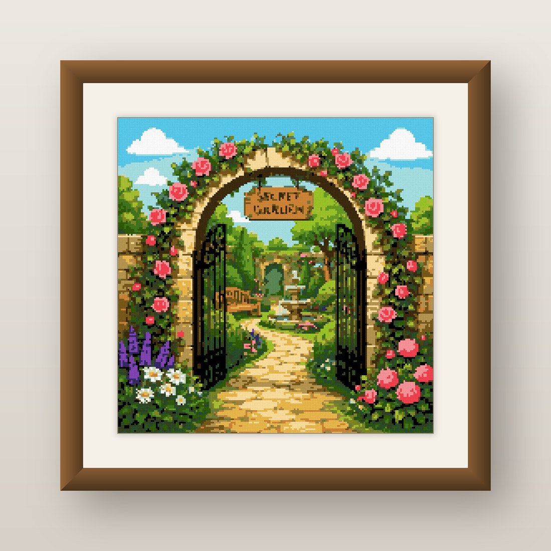 Rose Garden Cross Stitch Pattern, Secret Garden Arch Stone Path PDF