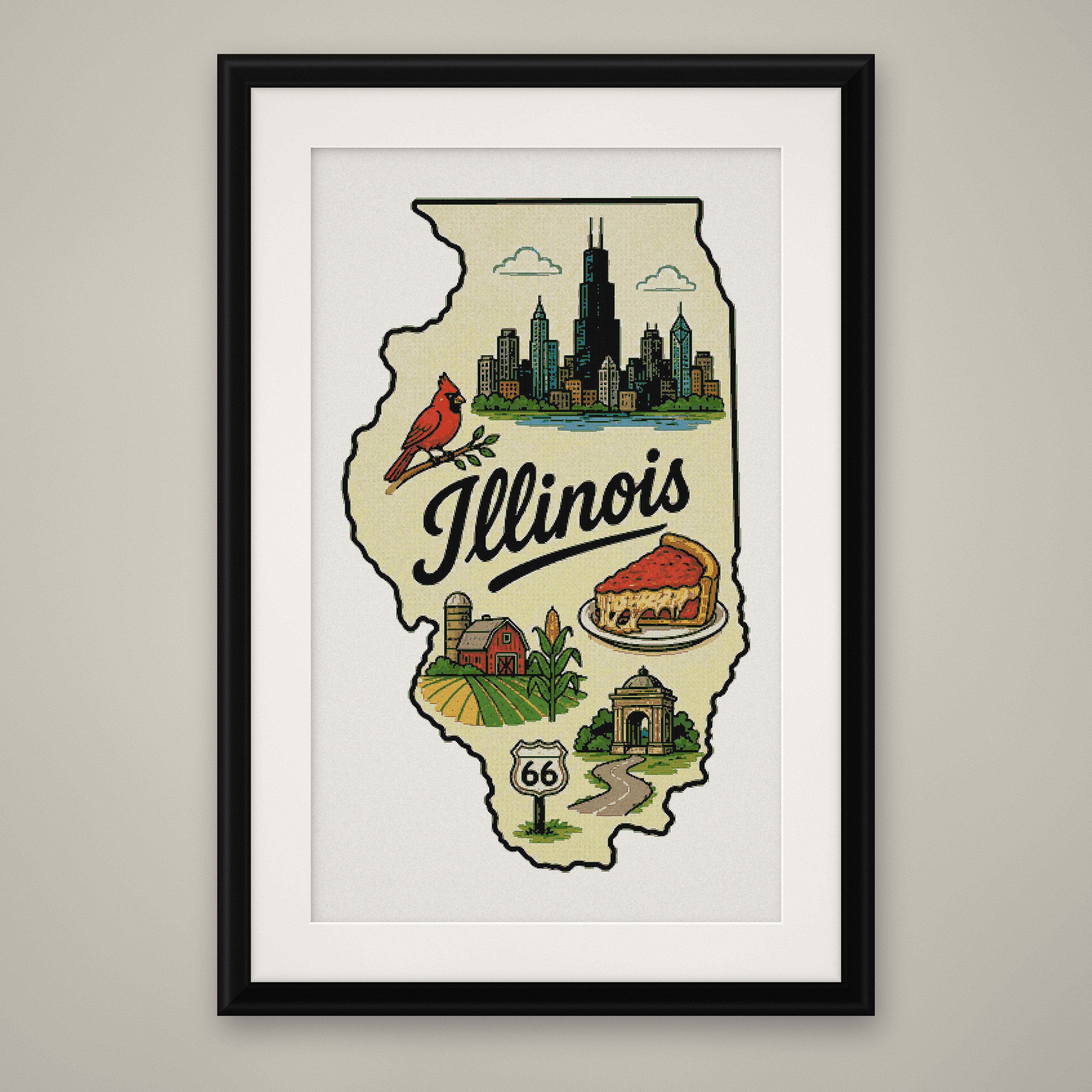 Illinois State Cross Stitch Pattern, State Shape Travel Souvenir PDF