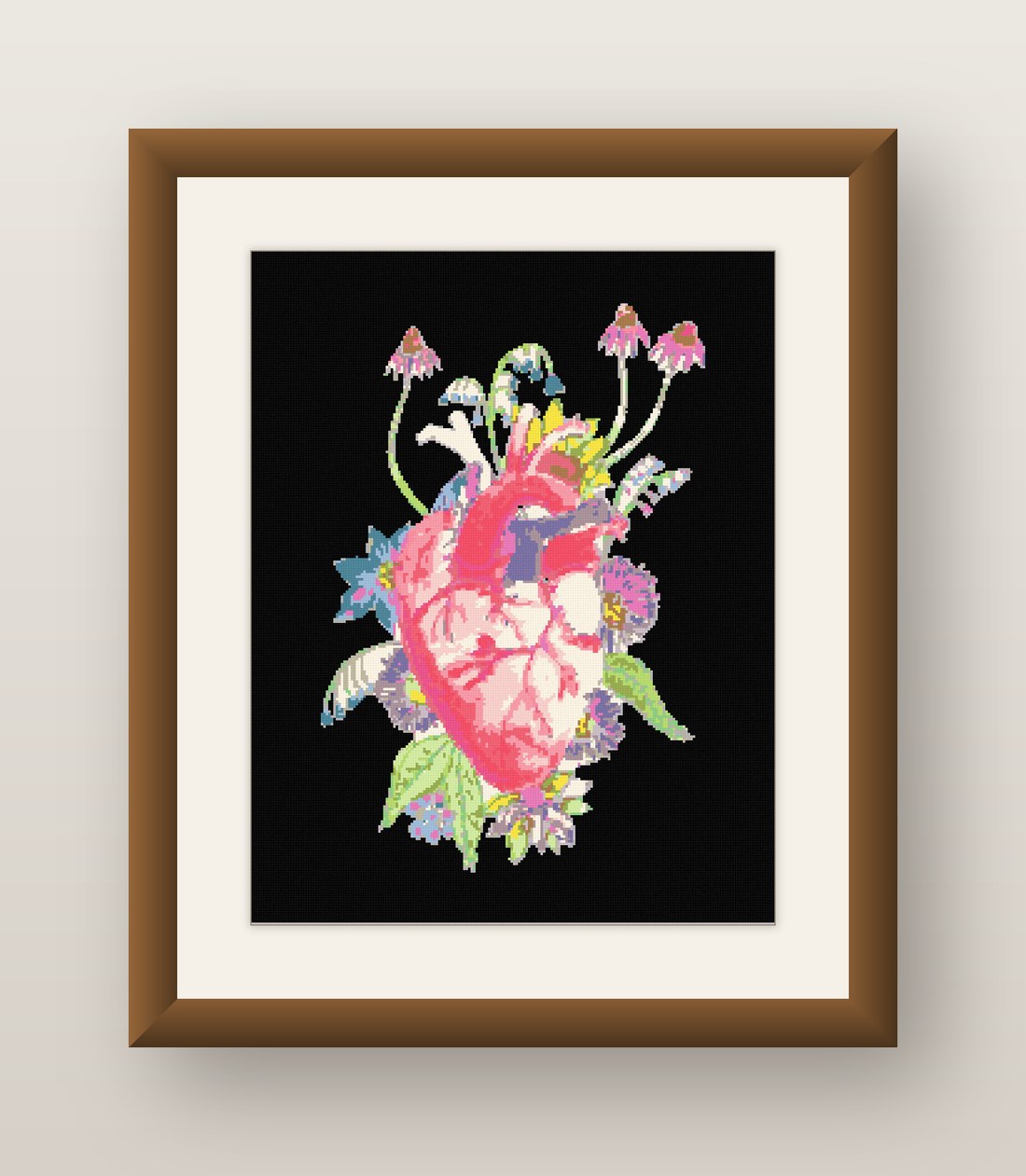 Anatomical Heart Cross Stitch Pattern, Floral Heart Botanical Anatomy PDF