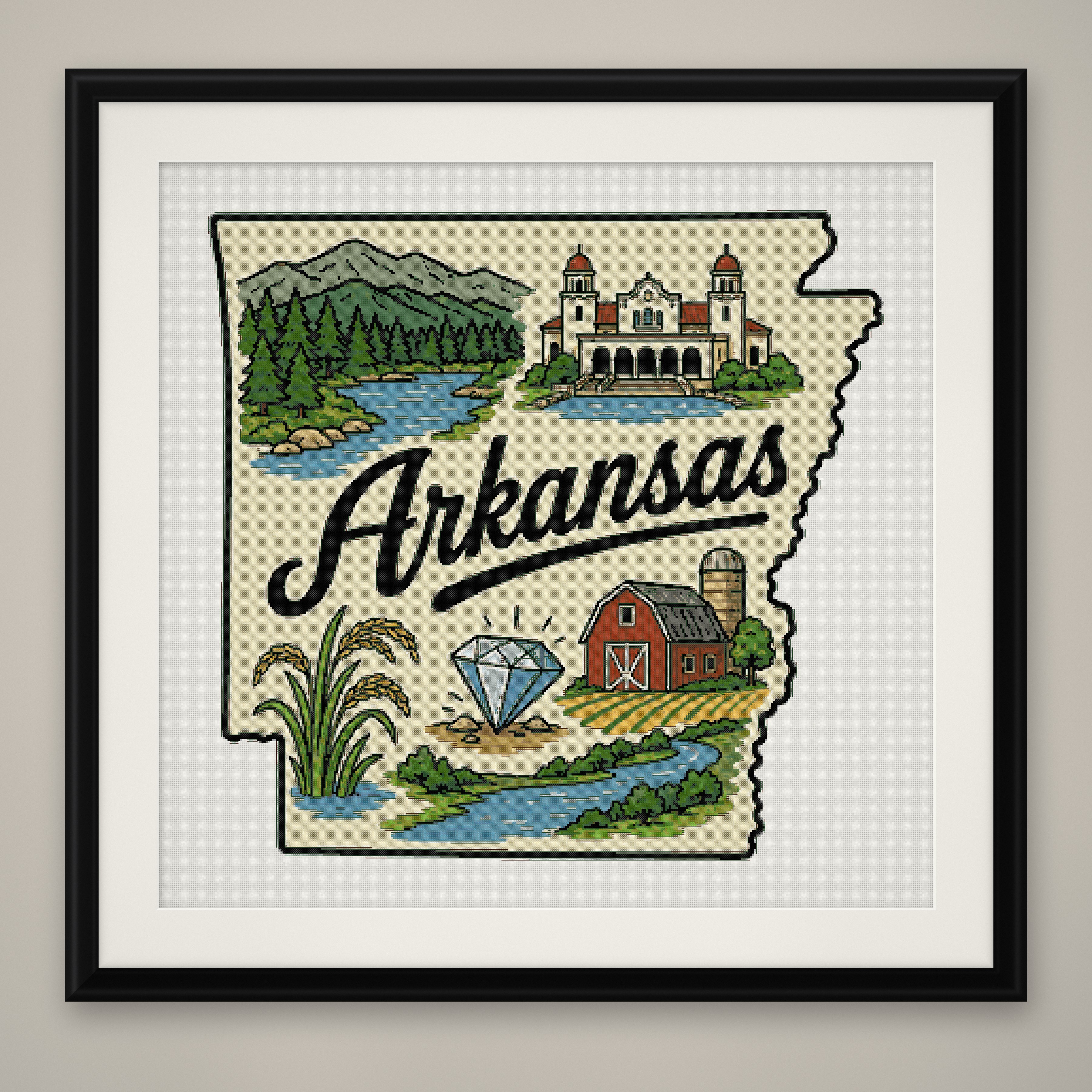 Arkansas State Cross Stitch Pattern, State Shape Travel Souvenir PDF