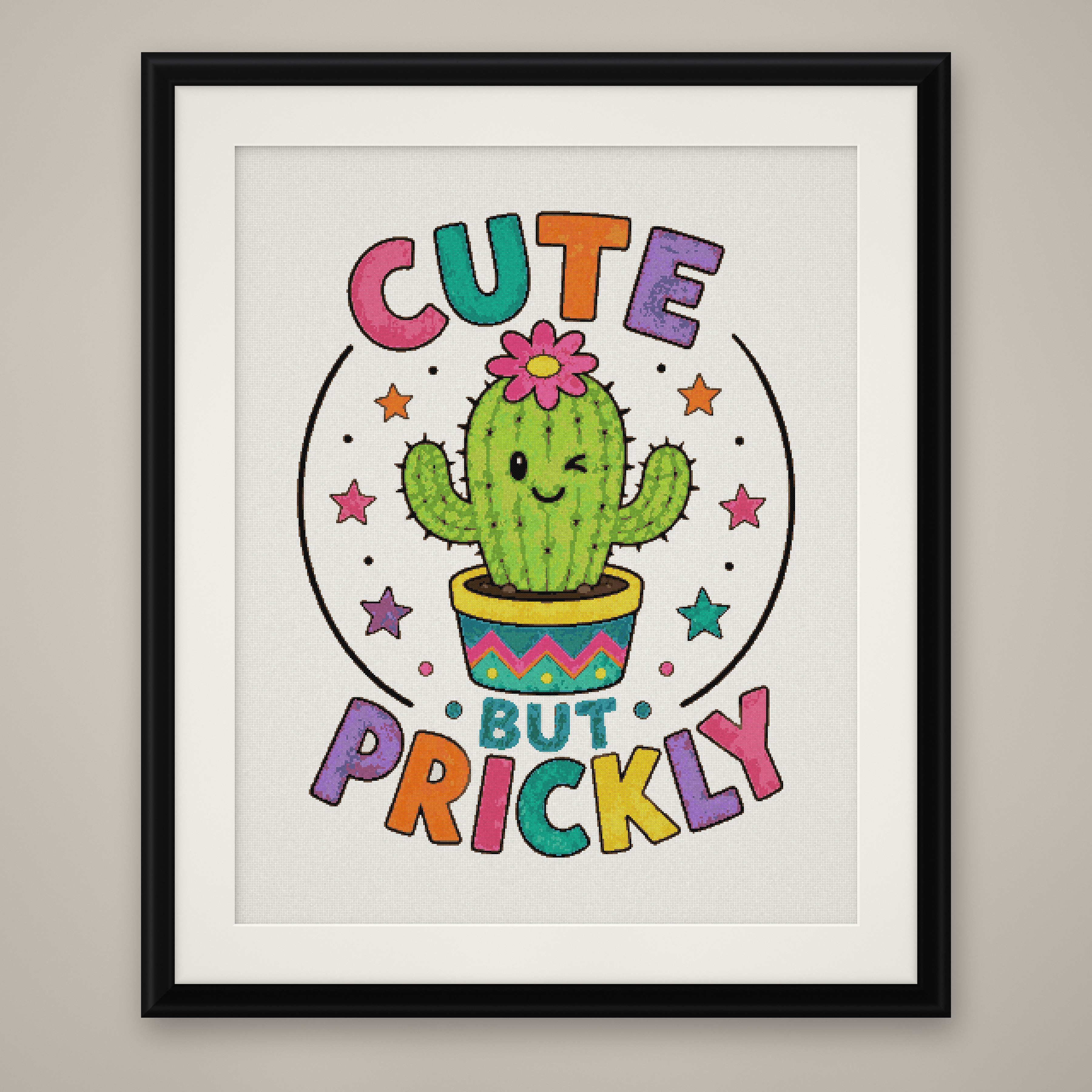 Cute But Prickly Cross Stitch Pattern, Funny Cactus Wall Art PDF