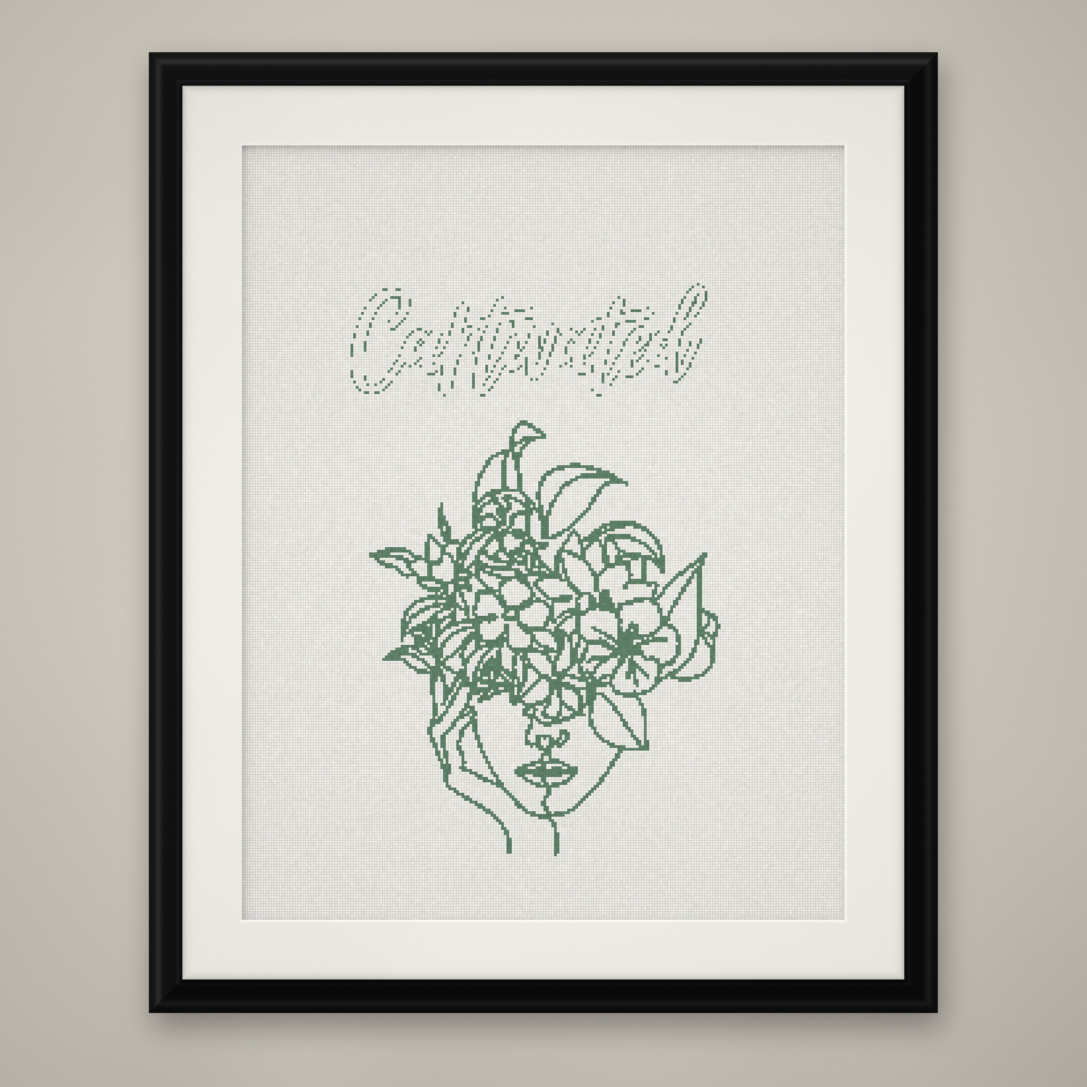 Captivated Cross Stitch Pattern, Minimalist Floral Line Art Woman PDF