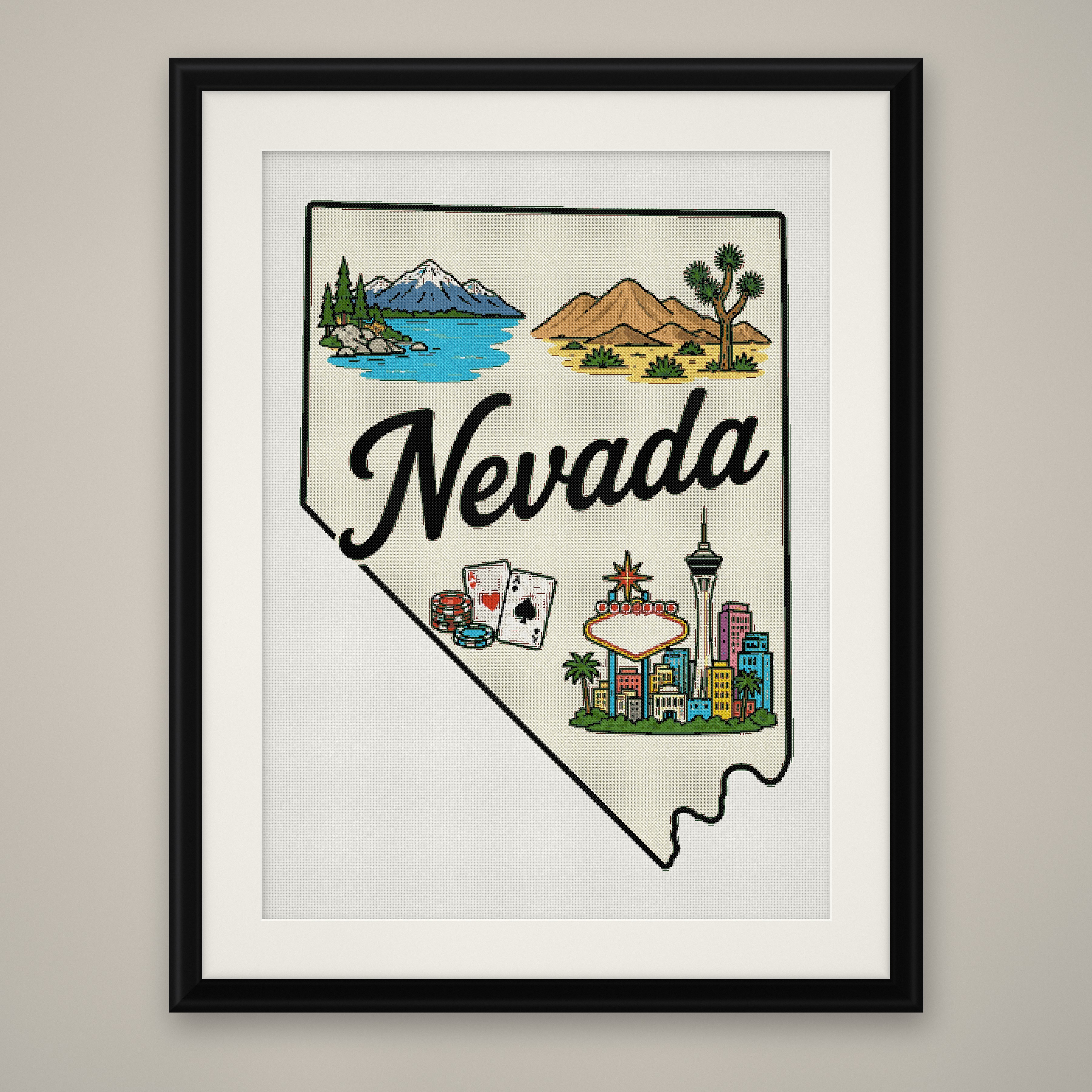 Nevada State Cross Stitch Pattern, State Shape Travel Souvenir PDF