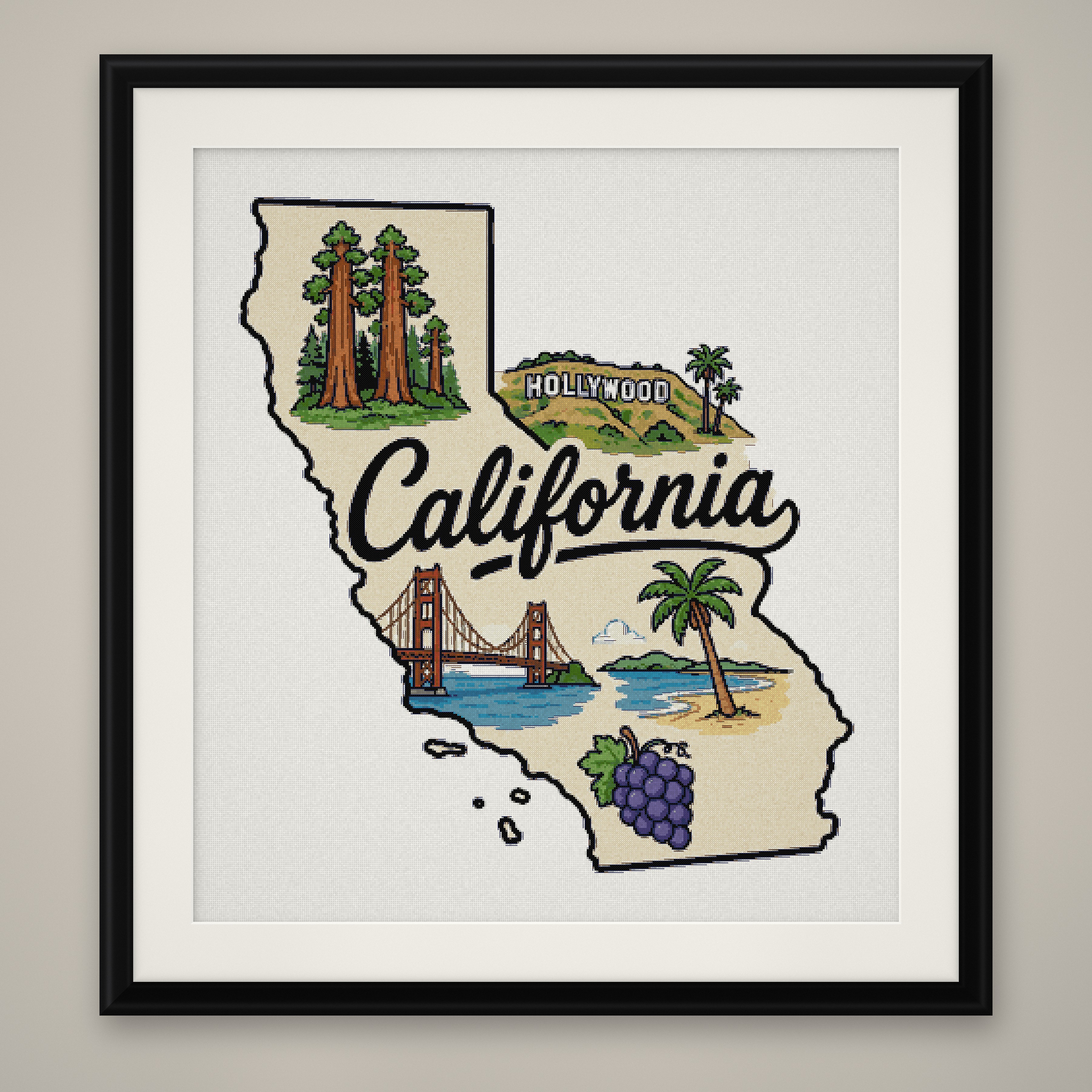 California State Cross Stitch Pattern, State Shape Travel Souvenir PDF