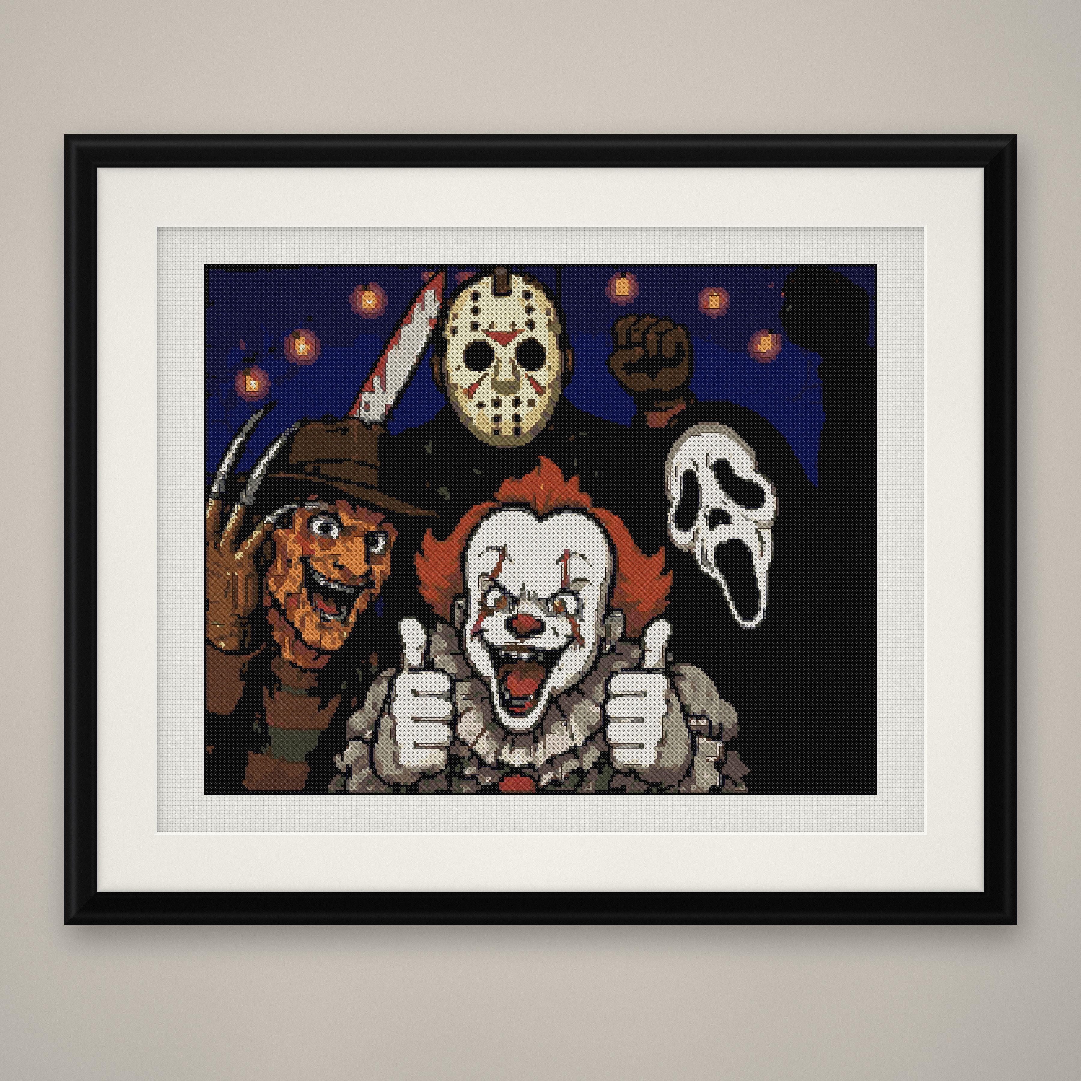 Horror Photo Booth Cross Stitch Pattern, Thumbs Up Slasher PDF