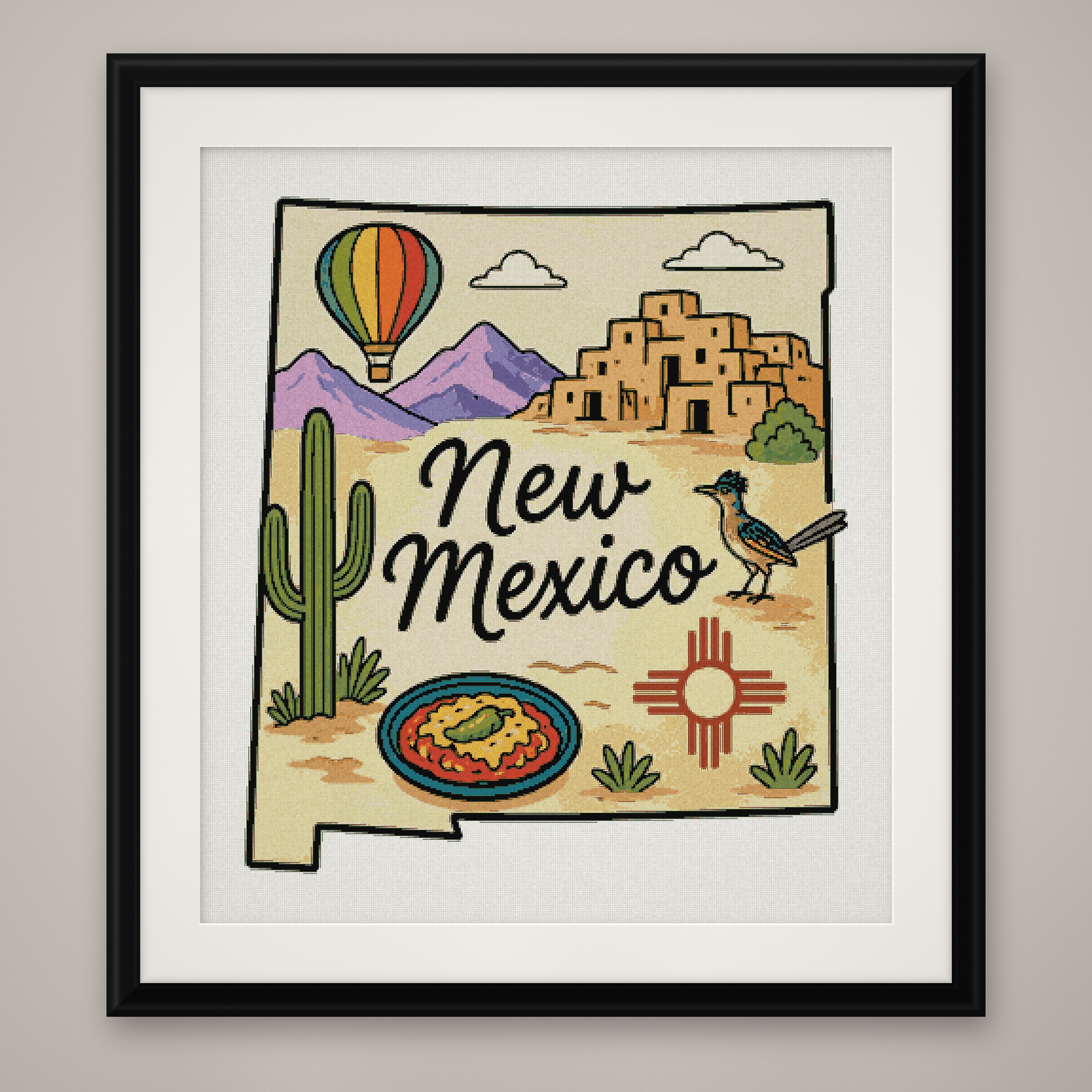New Mexico State Cross Stitch Pattern, State Shape Travel Souvenir PDF