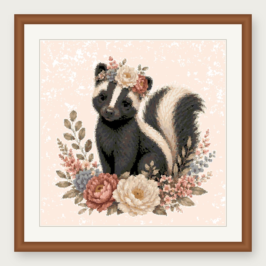 Skunk Cross Stitch Pattern, Floral Watercolor Animal PDF