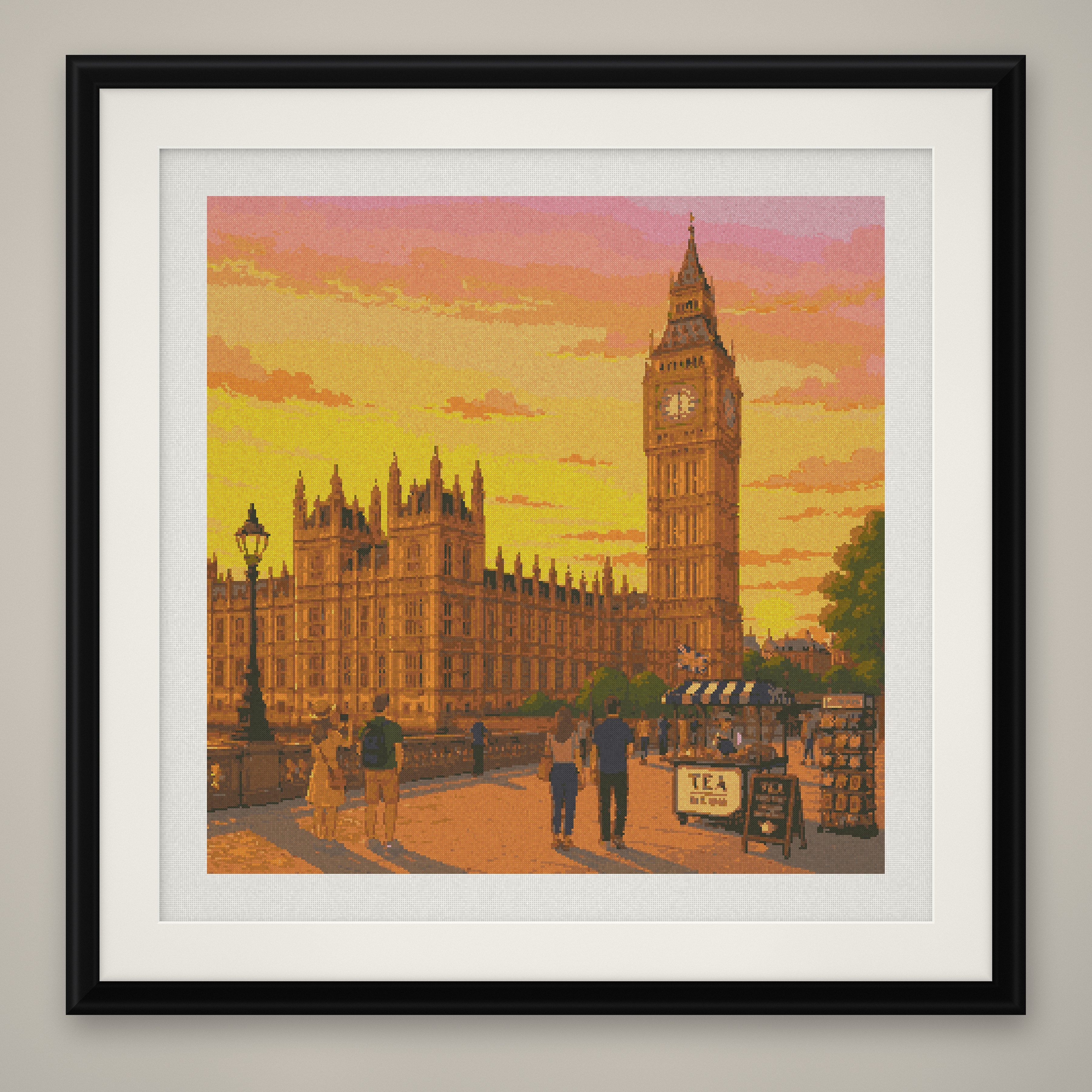 Houses of Parliament Cross Stitch Pattern, Big Ben London Sunset PDF