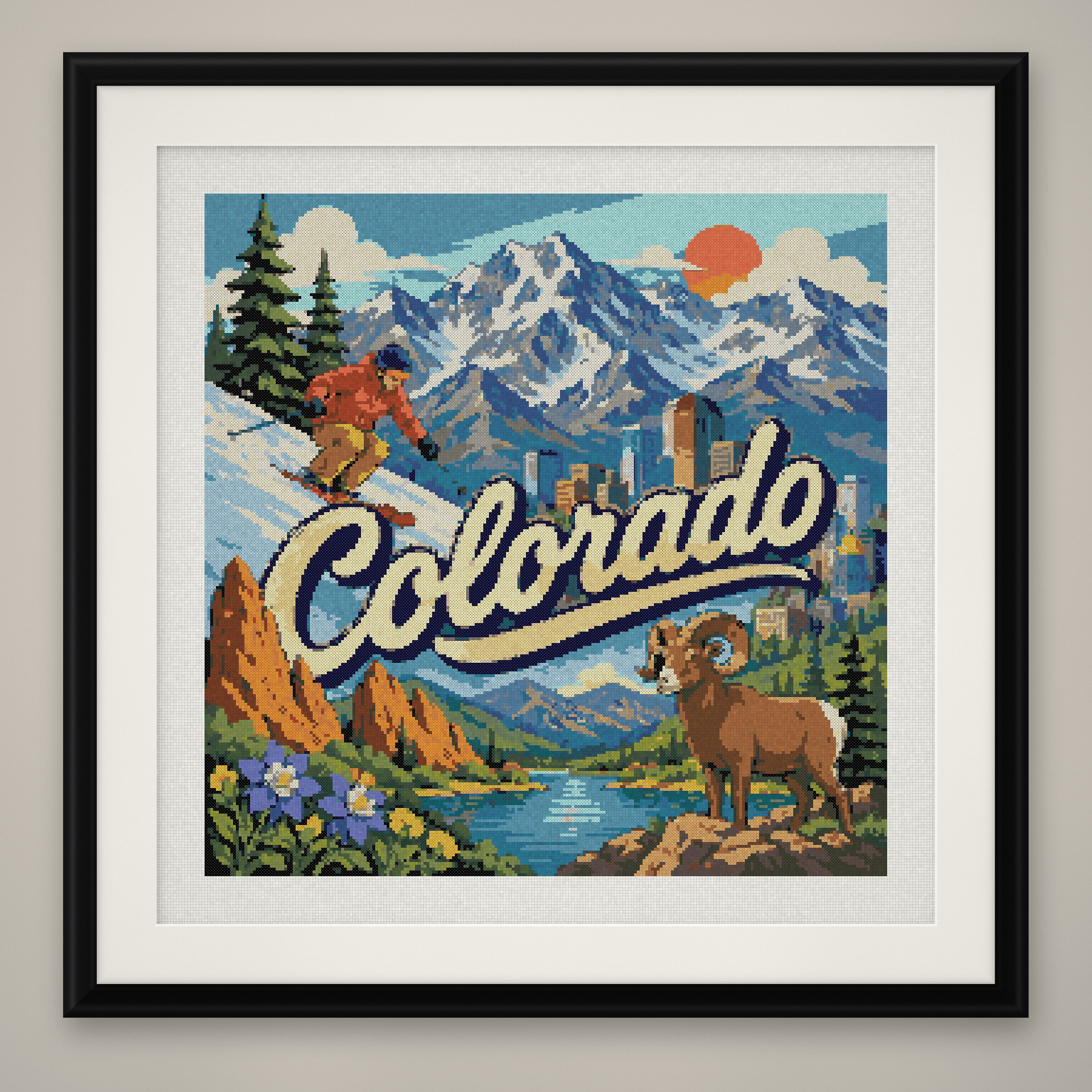 Colorado State Cross Stitch Pattern, Vintage Travel Poster Souvenir PDF