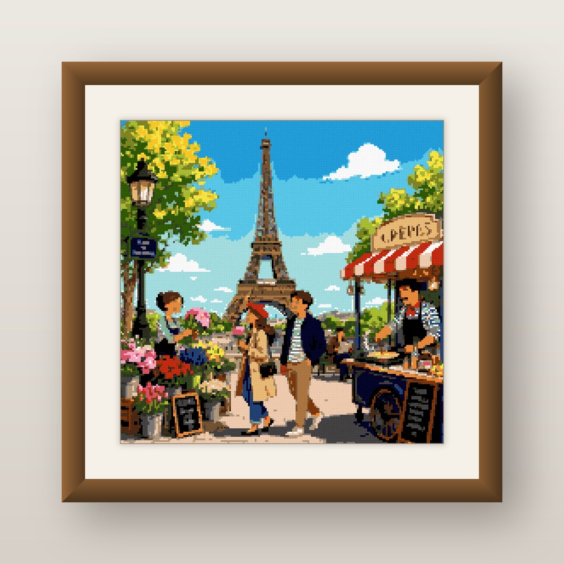 Paris Crepes Cross Stitch Pattern, Eiffel Tower Street Cafe Flowers PDF