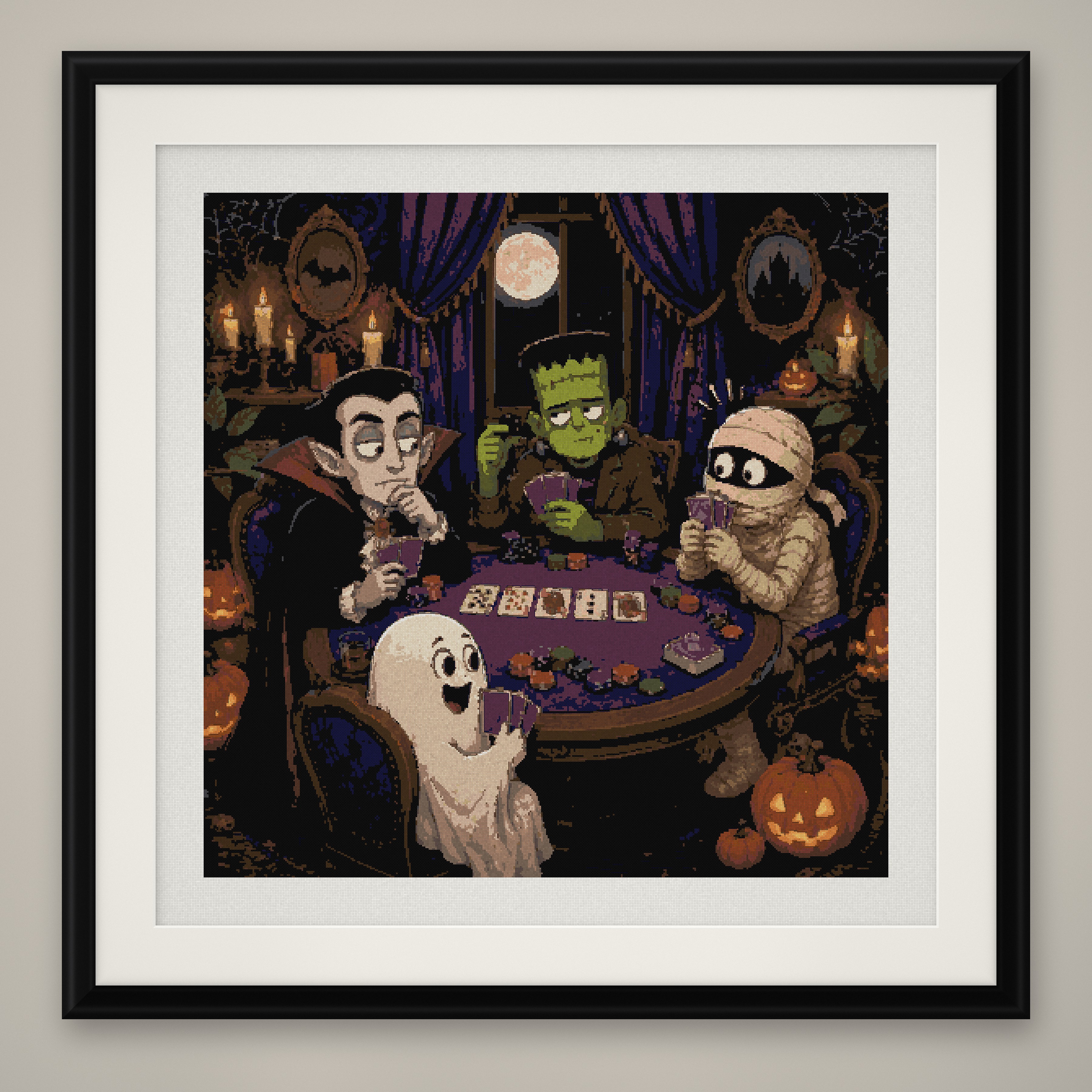 Monster Poker Cross Stitch Pattern, Vampire Card Game PDF