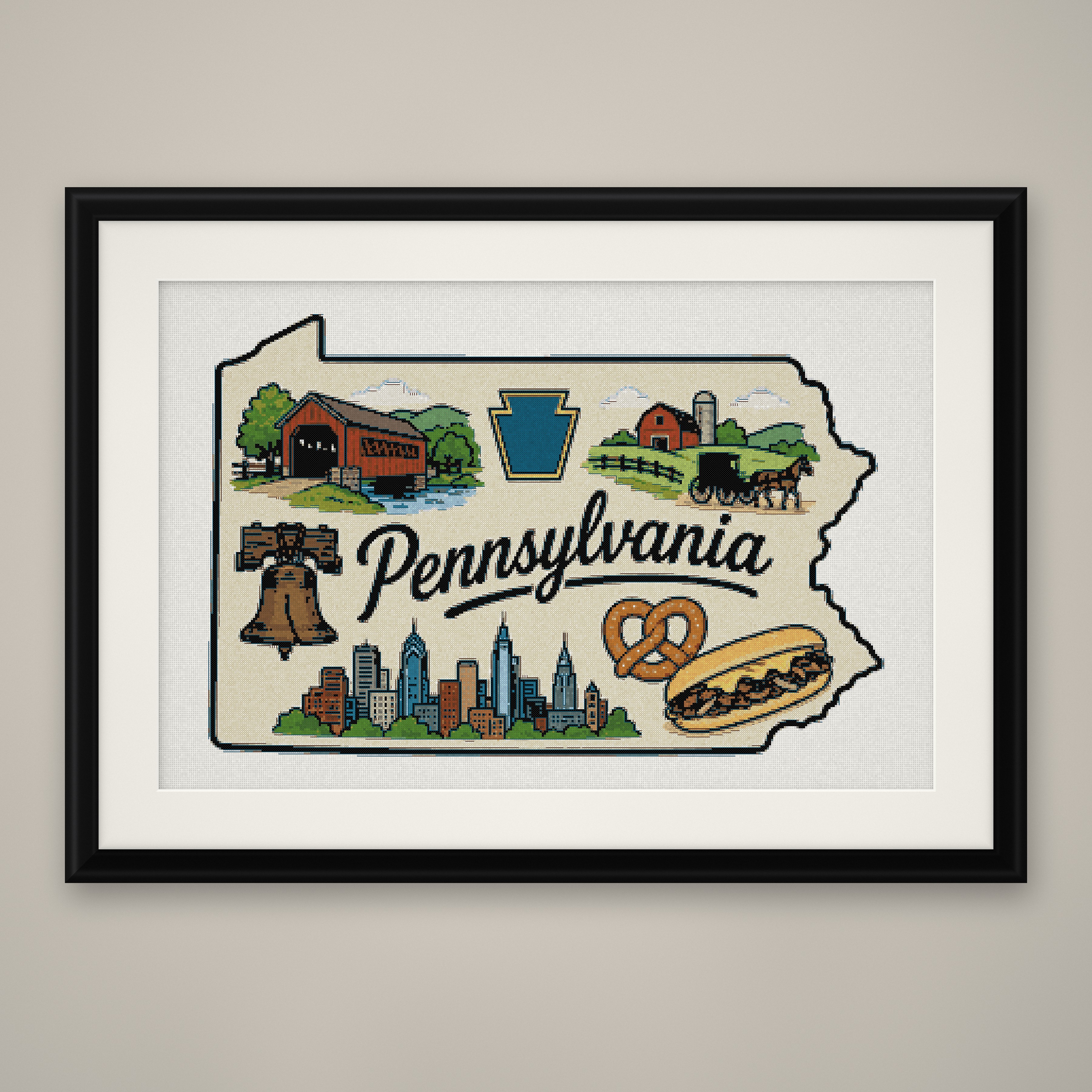 Pennsylvania State Cross Stitch Pattern, State Shape Travel Souvenir PDF