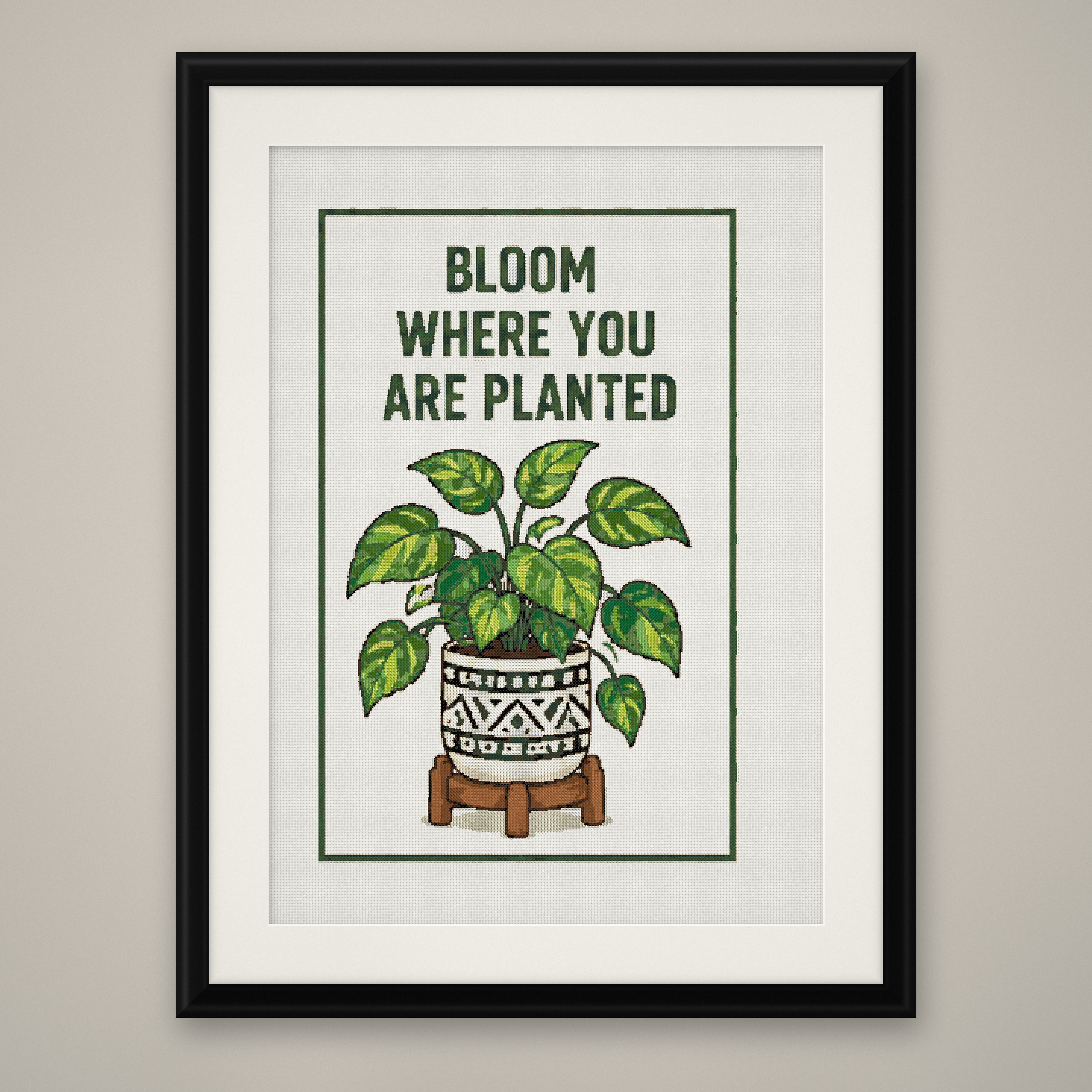 Bloom Where You Are Planted Cross Stitch Pattern, Boho Plant Quote PDF