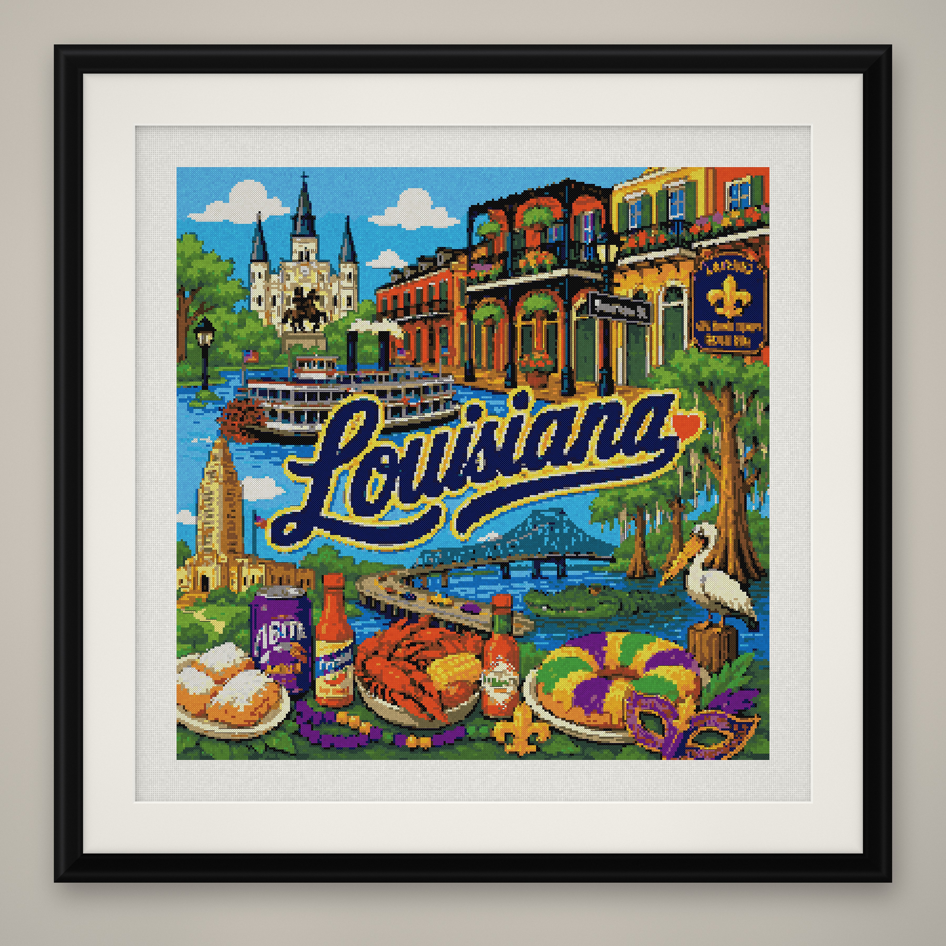 Louisiana State Cross Stitch Pattern, New Orleans Travel Souvenir PDF