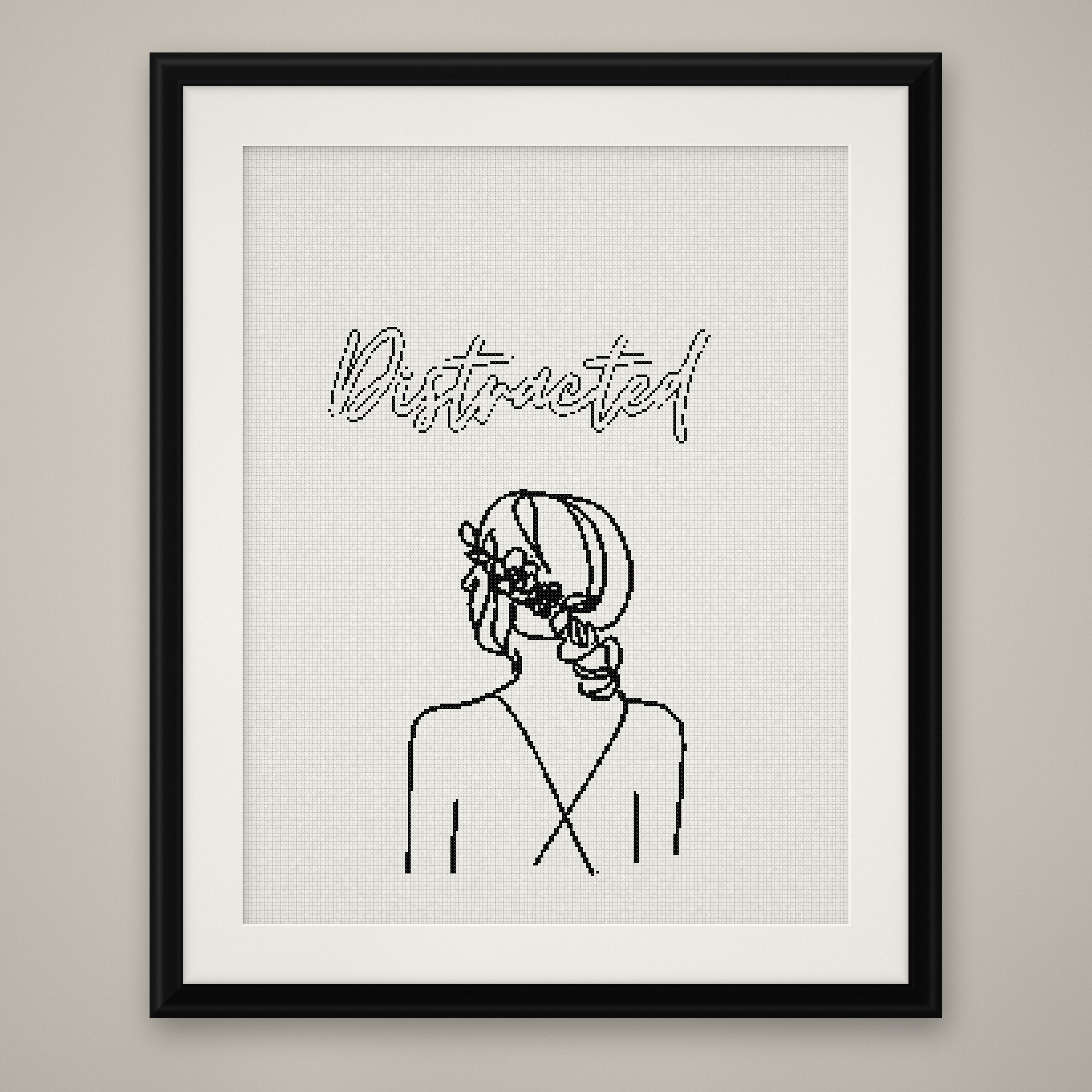 Distracted Cross Stitch Pattern, Minimalist Floral Line Art Woman PDF
