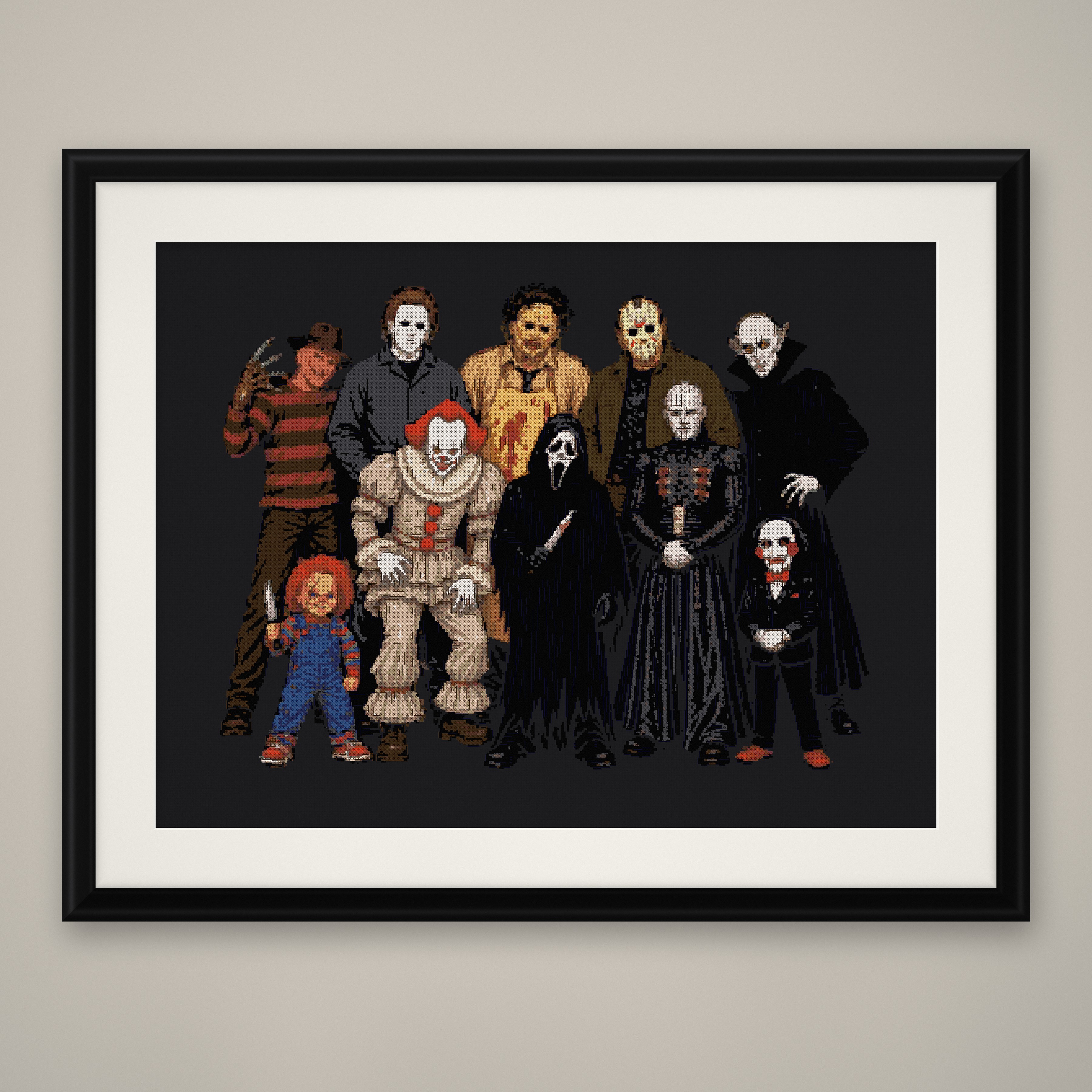 Horror Icons Cross Stitch Pattern, Slasher Family Portrait PDF