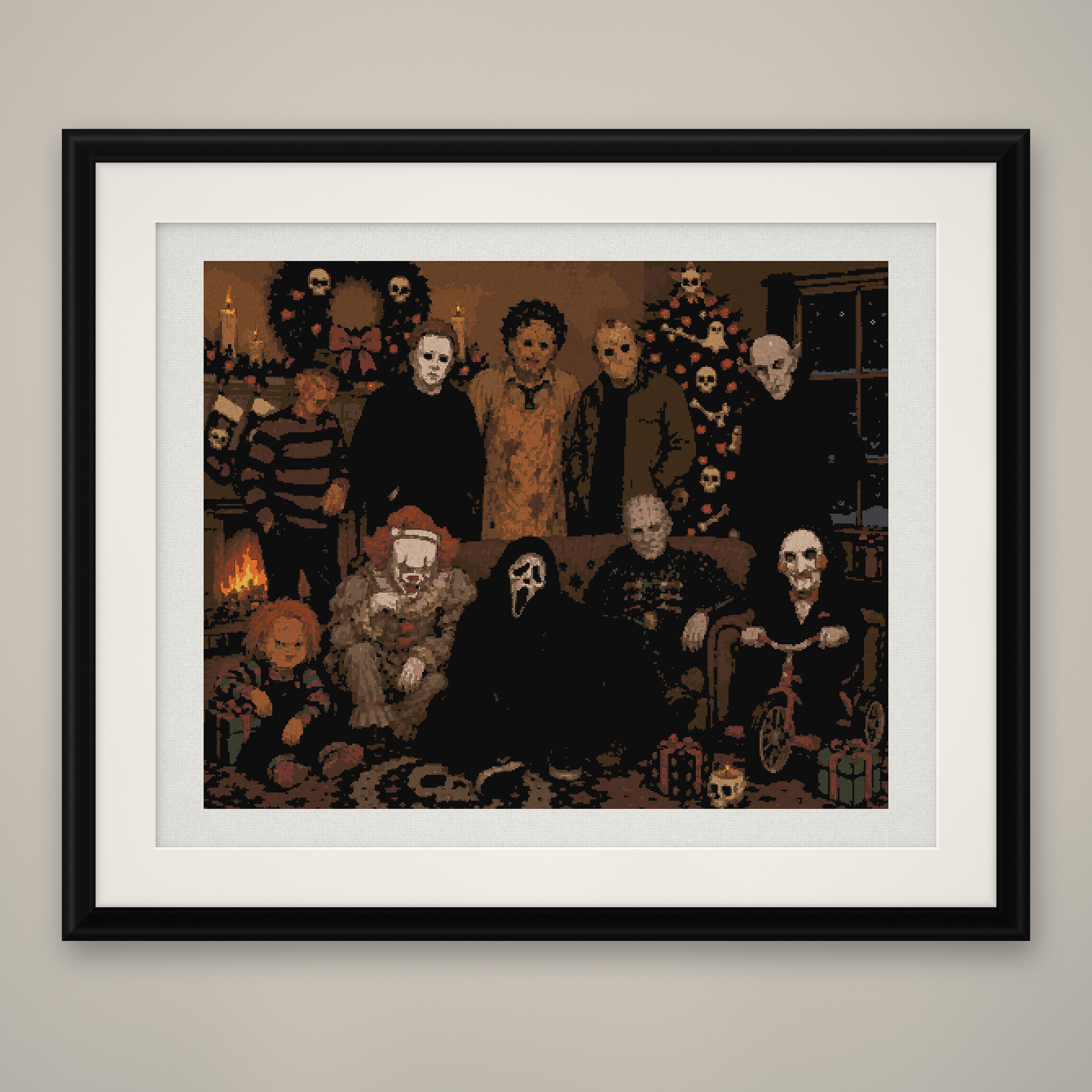 Horror Christmas Cross Stitch Pattern, Slasher Icons Holiday PDF