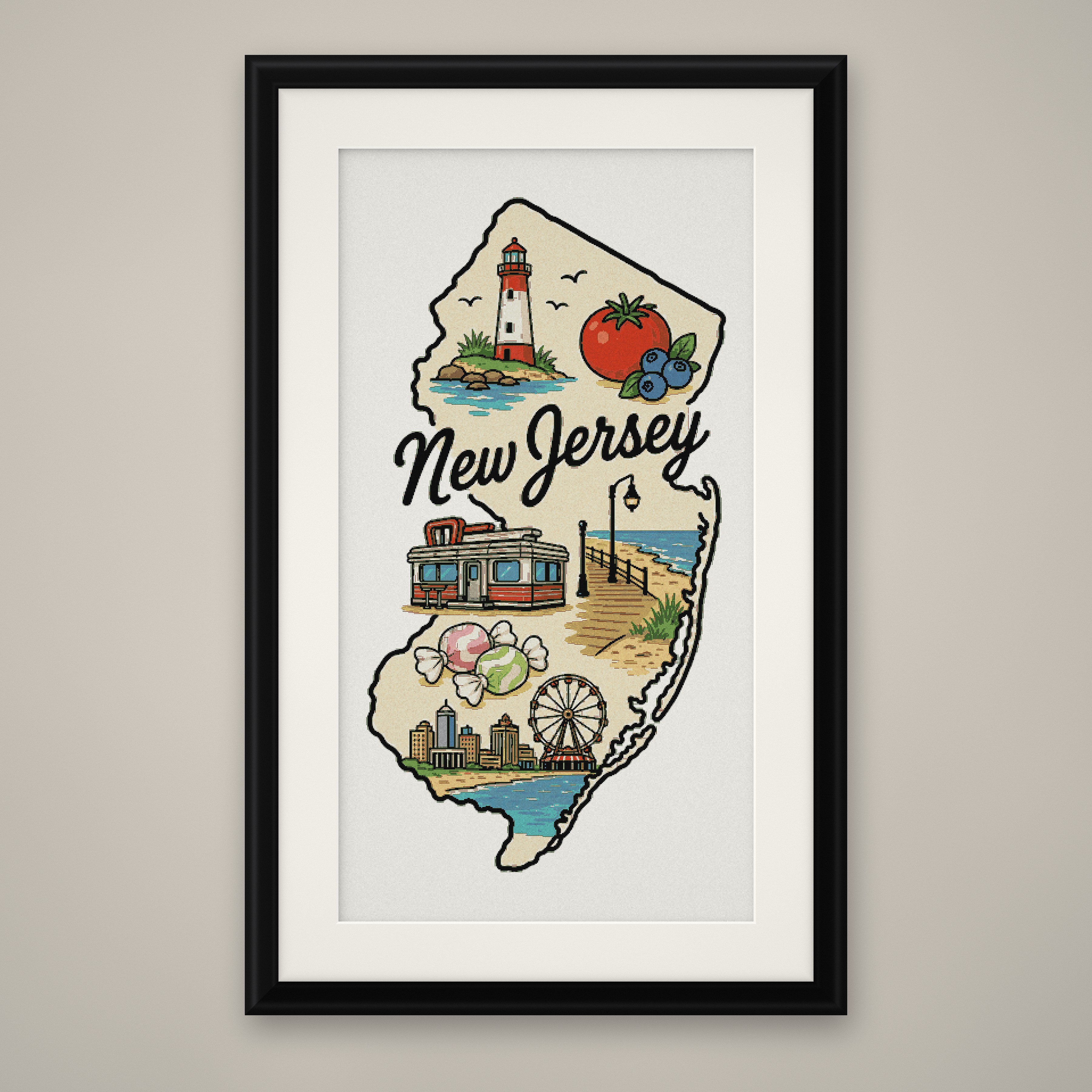 New Jersey State Cross Stitch Pattern, State Shape Travel Souvenir PDF