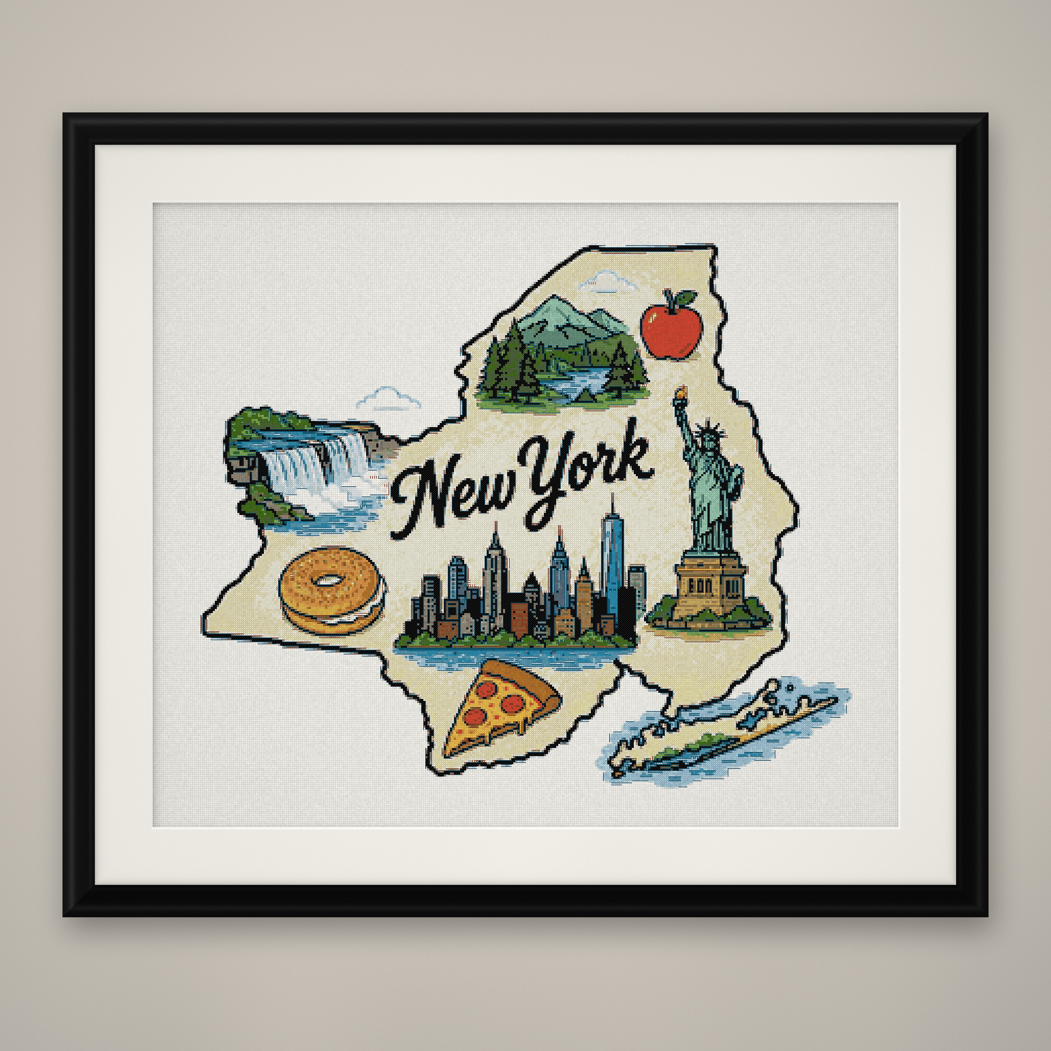 New York State Cross Stitch Pattern, State Shape Travel Souvenir PDF