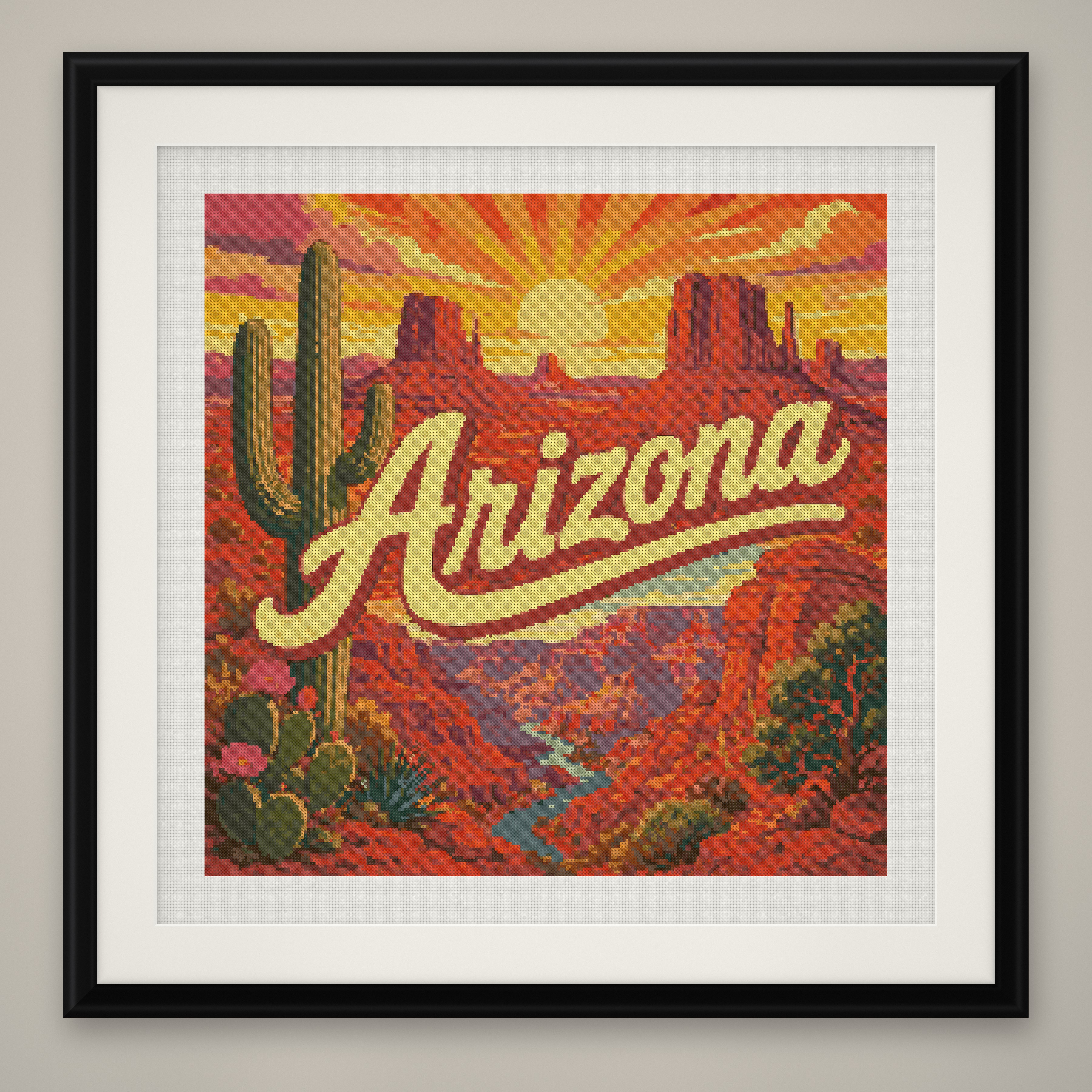 Arizona State Cross Stitch Pattern, Vintage Travel Poster Souvenir PDF