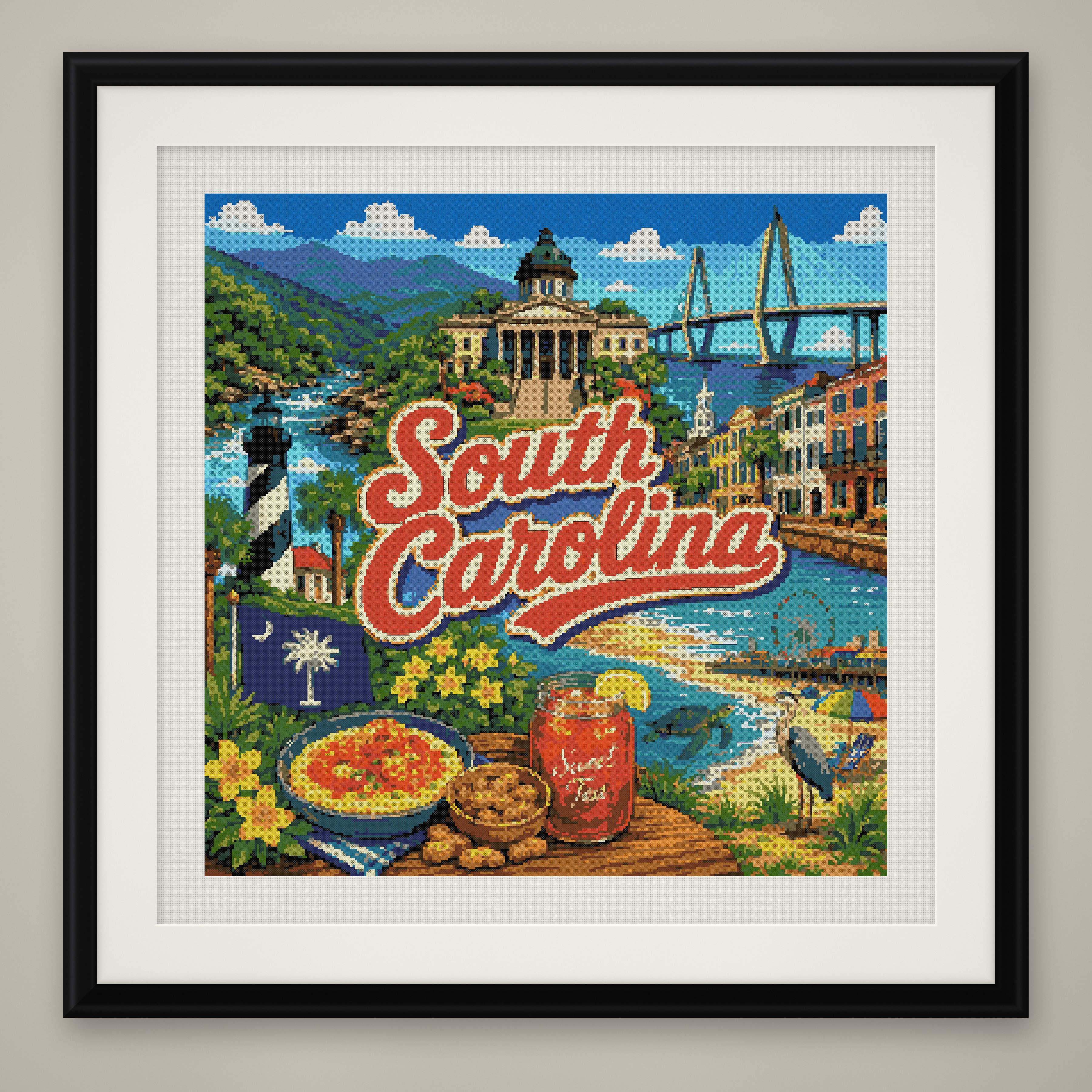 South Carolina Cross Stitch Pattern, Charleston Palmetto Souvenir PDF