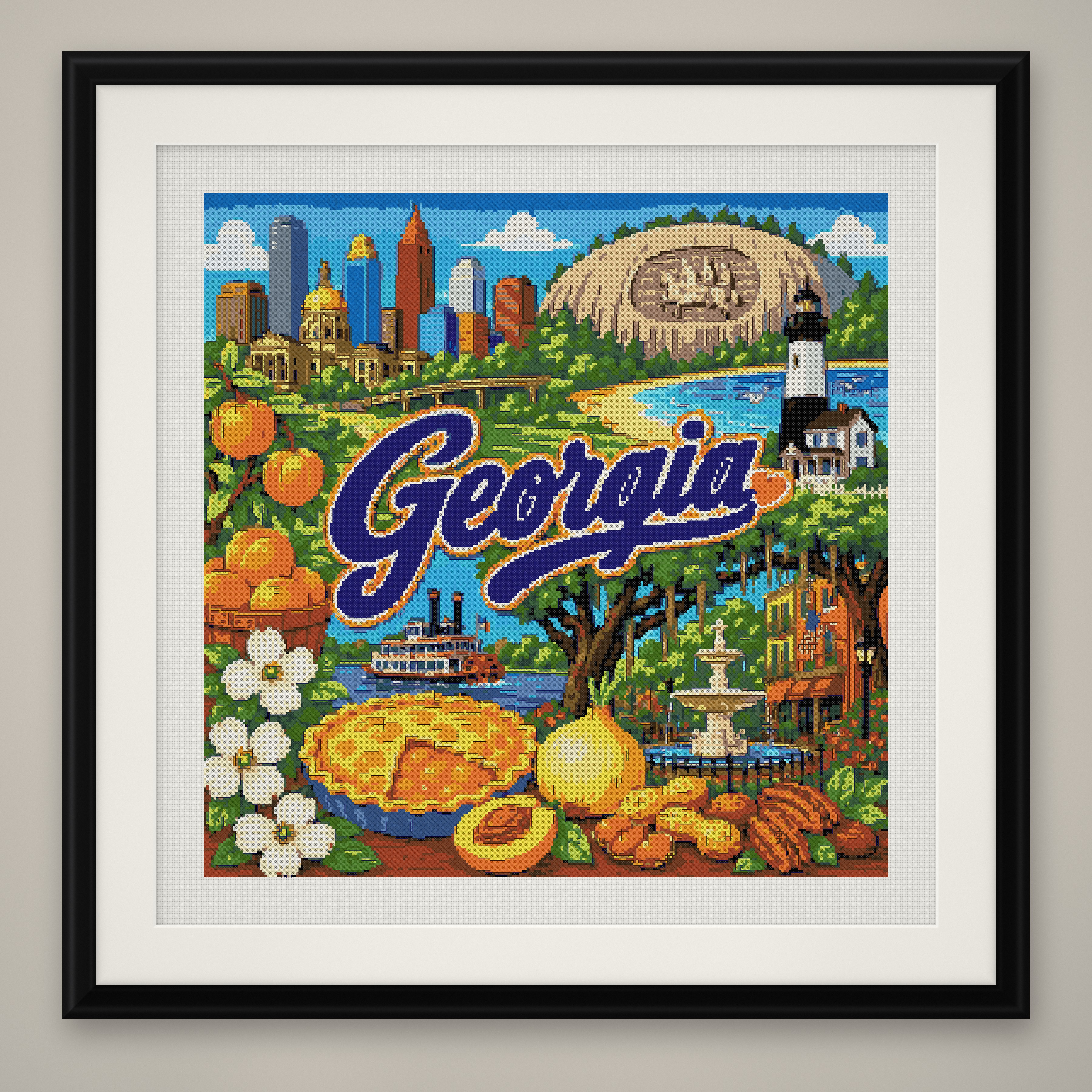 Georgia State Cross Stitch Pattern, Atlanta Peach Travel Souvenir PDF