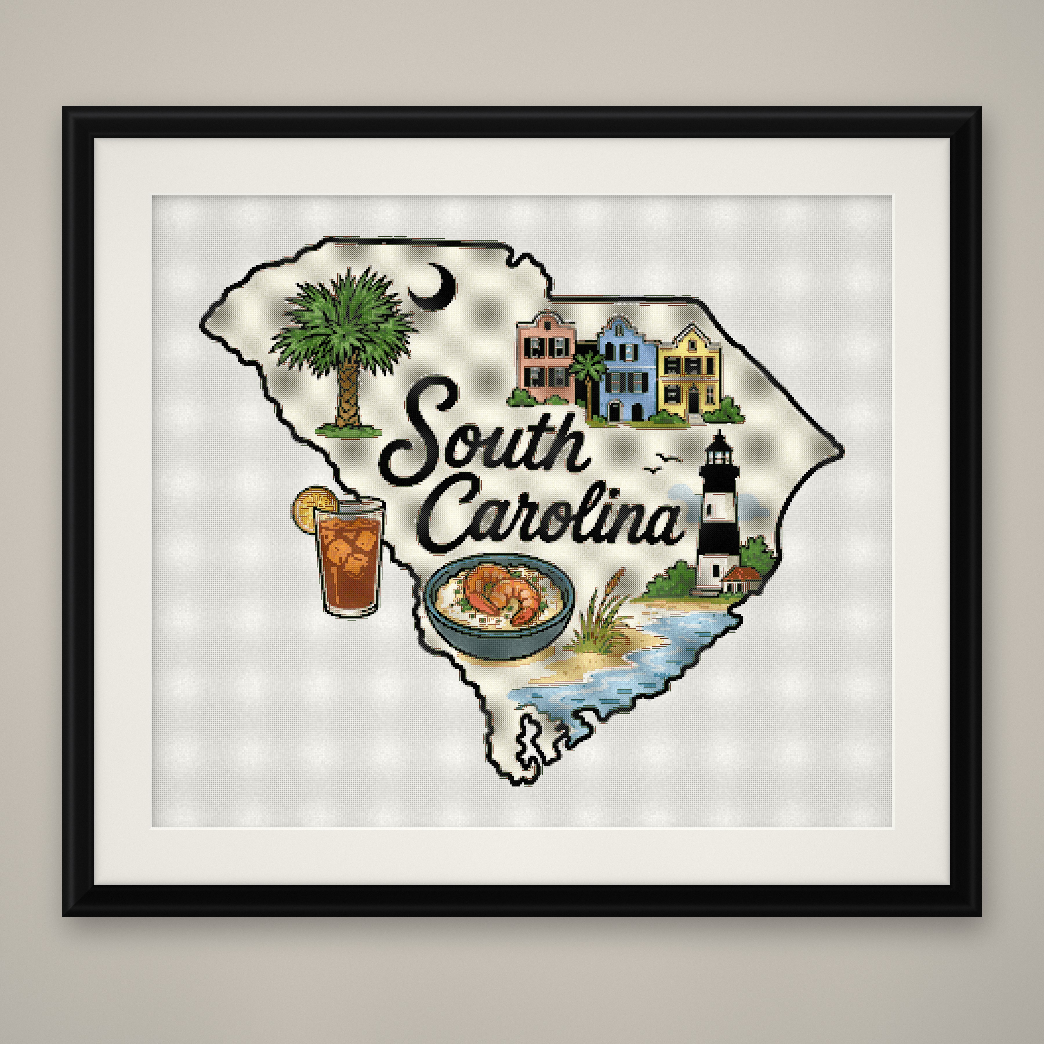South Carolina State Cross Stitch Pattern, State Shape Travel Souvenir PDF