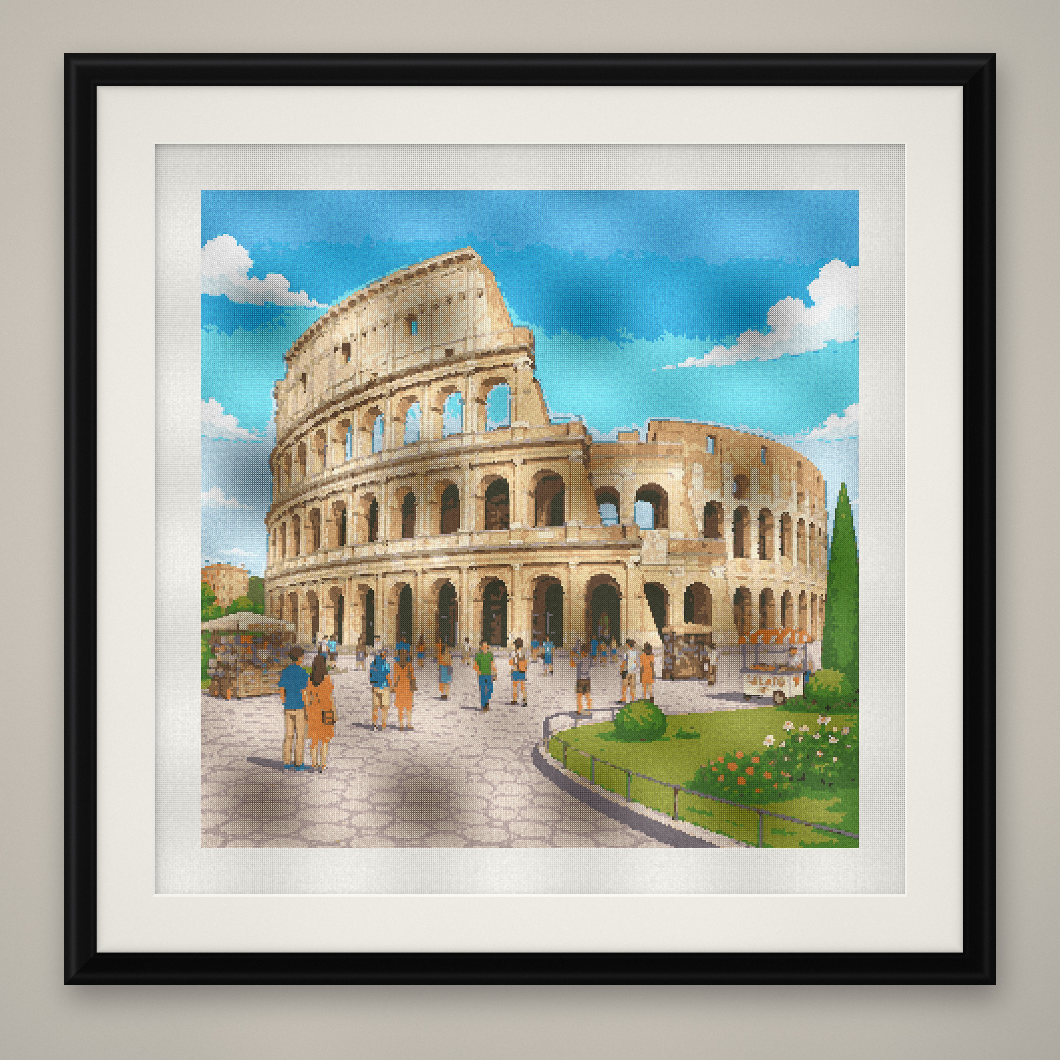 Colosseum of Rome Cross Stitch Pattern, Italy Travel Landmark PDF