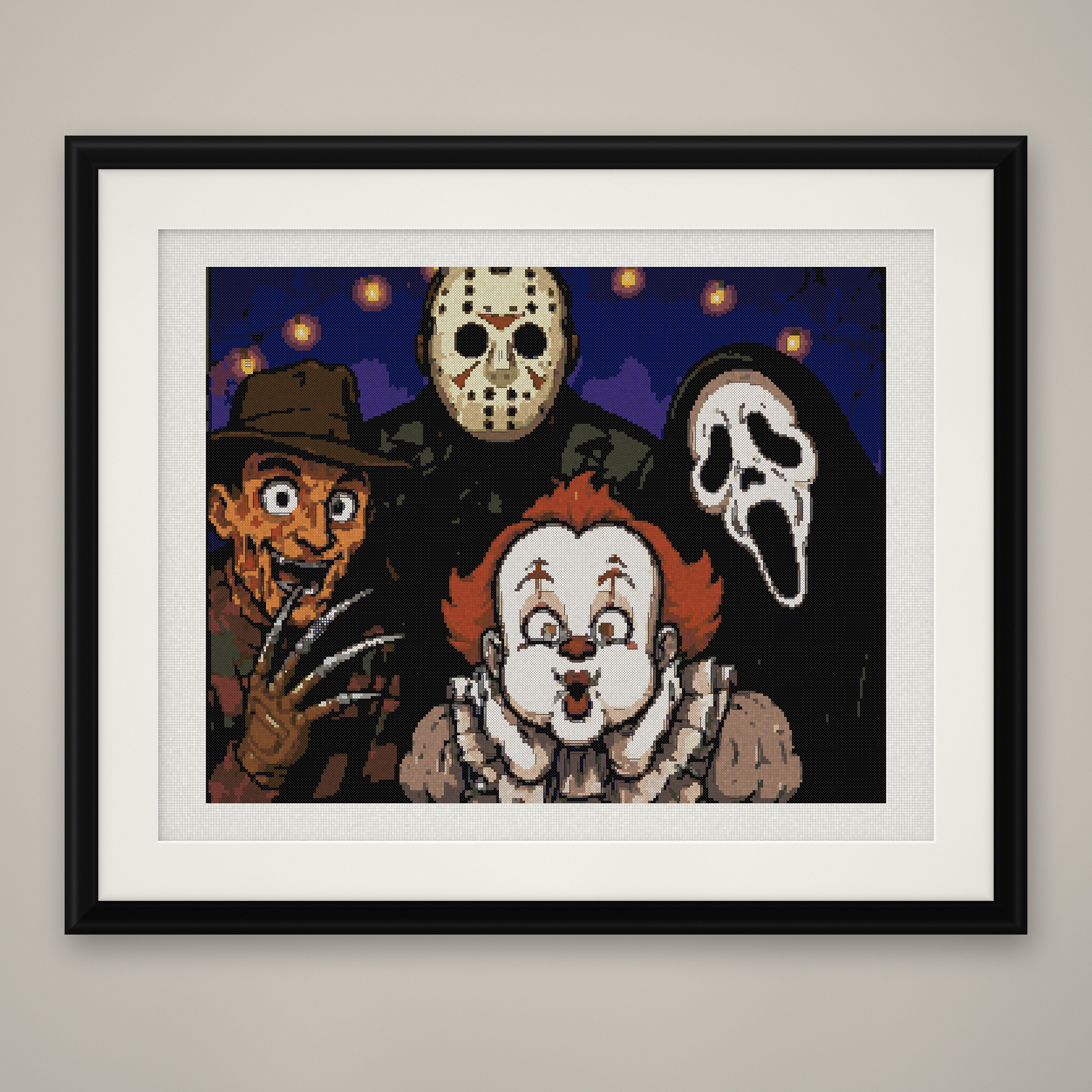 Horror Photo Booth Cross Stitch Pattern, Surprised Slasher PDF