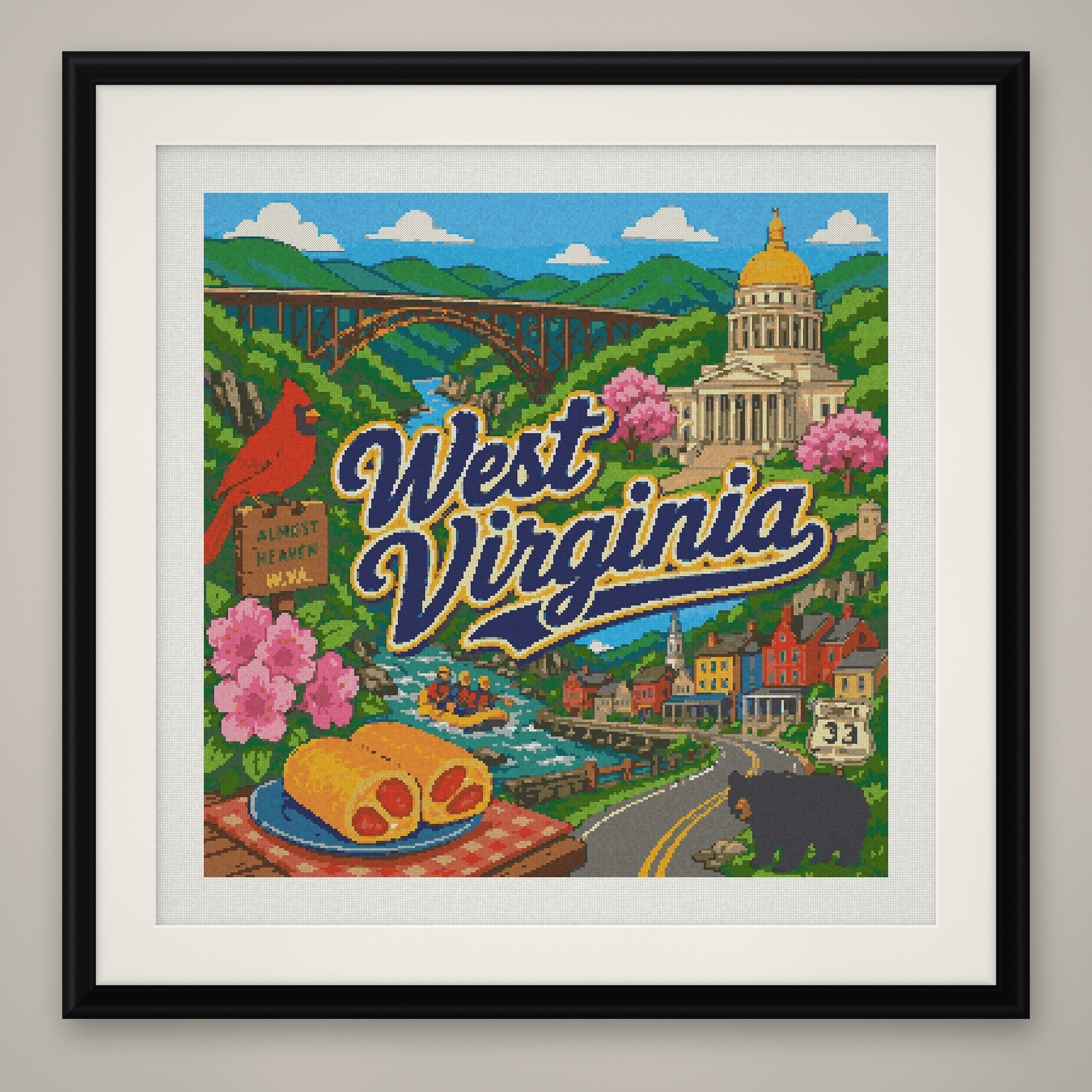 West Virginia Cross Stitch Pattern, New River Gorge Souvenir PDF