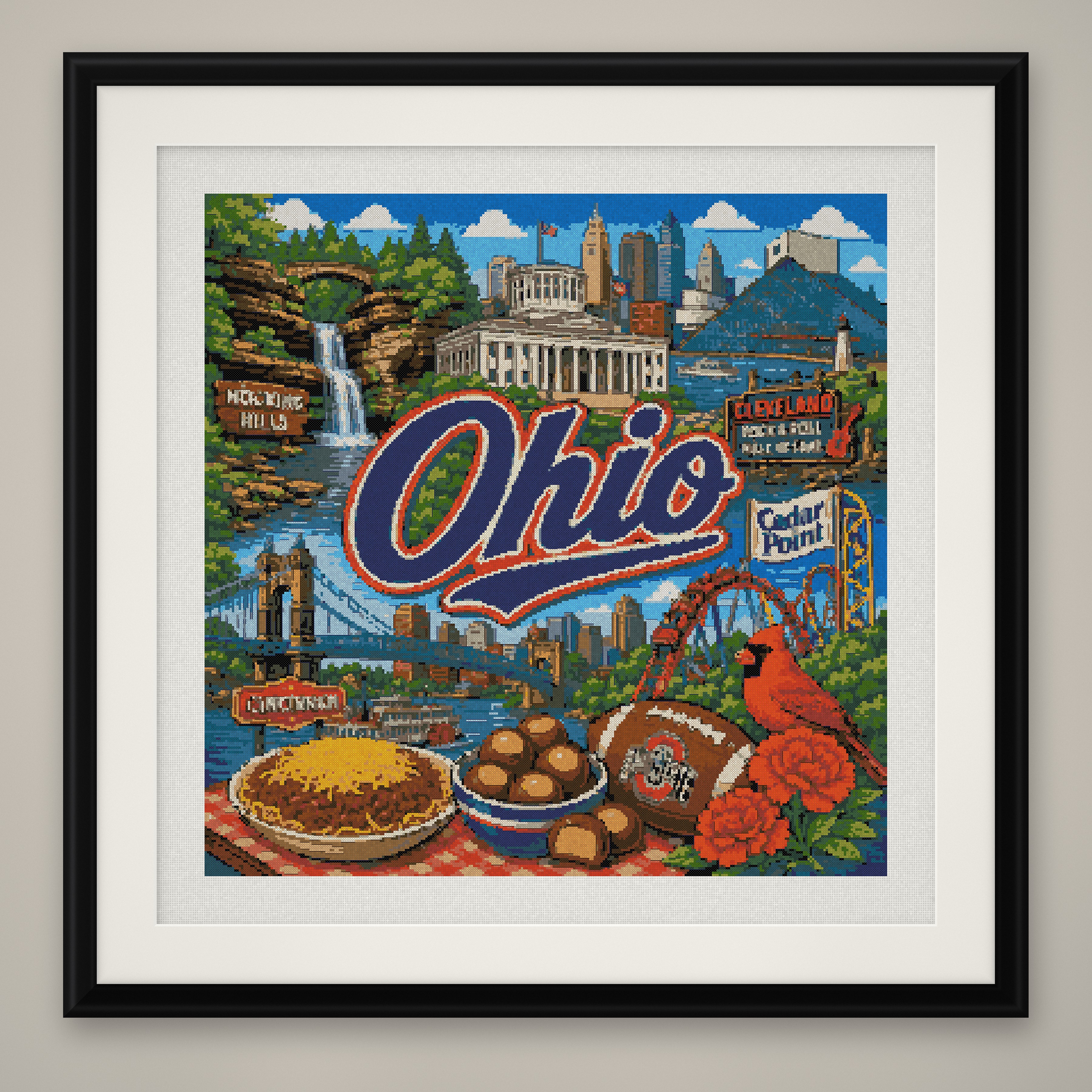 Ohio State Cross Stitch Pattern, Rock and Roll Travel Souvenir PDF
