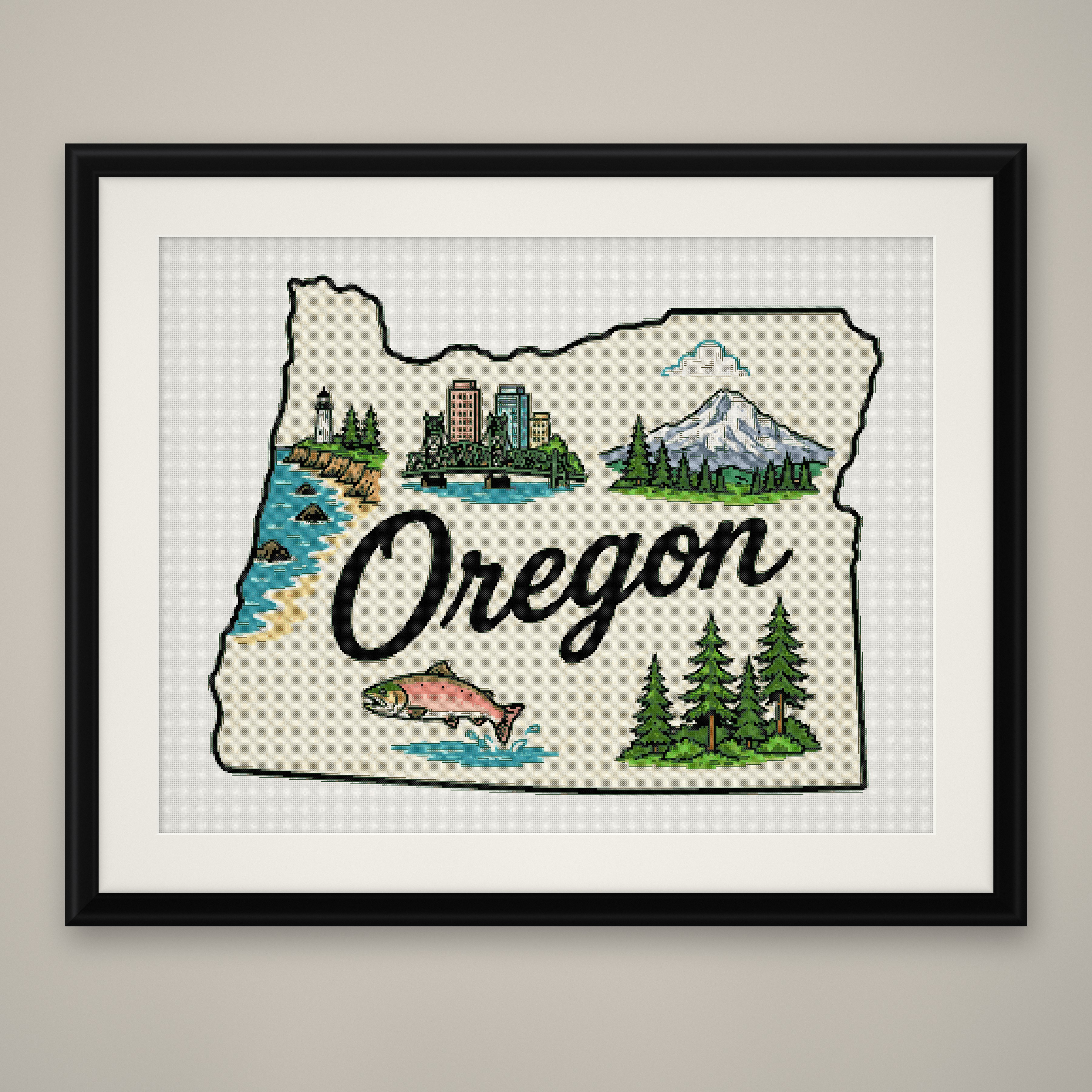 Oregon State Cross Stitch Pattern, State Shape Travel Souvenir PDF
