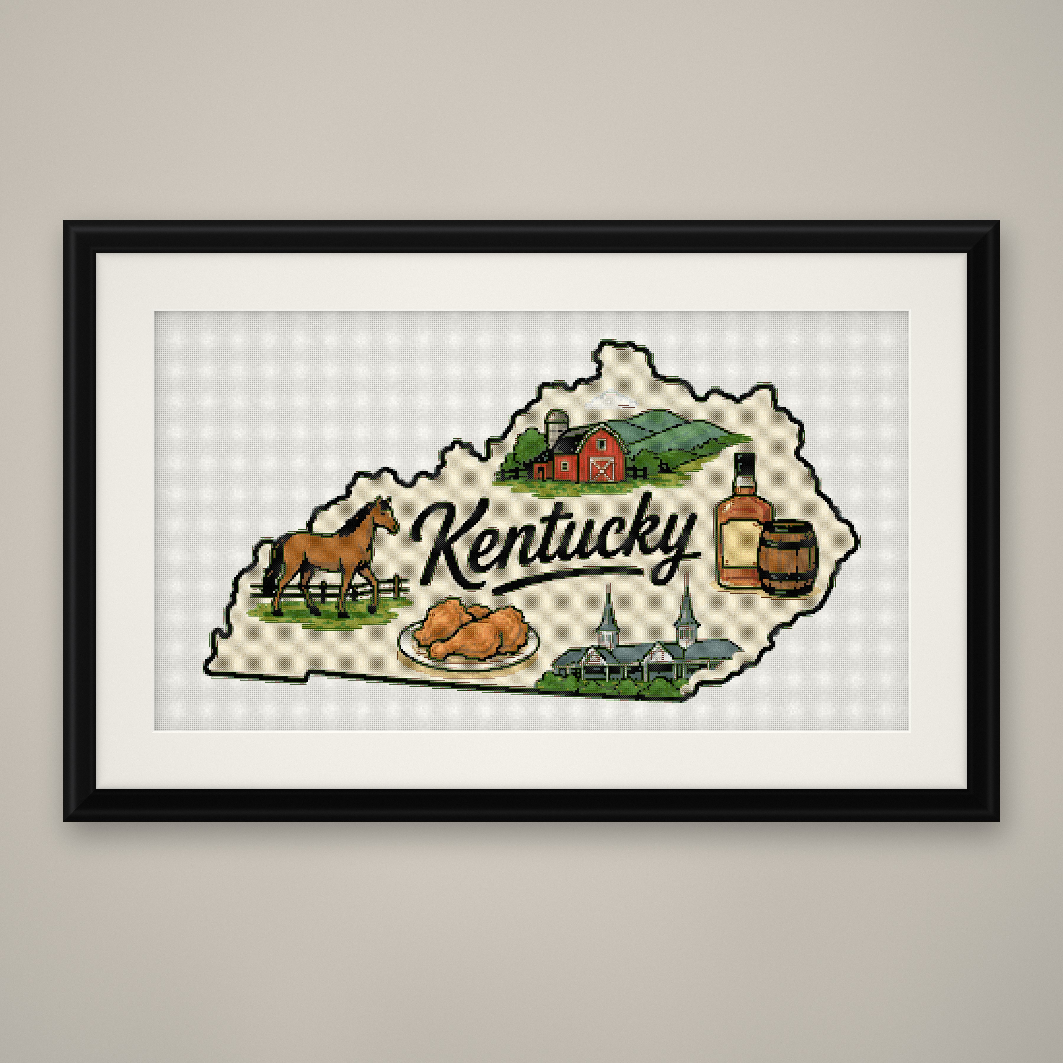 Kentucky State Cross Stitch Pattern, State Shape Travel Souvenir PDF