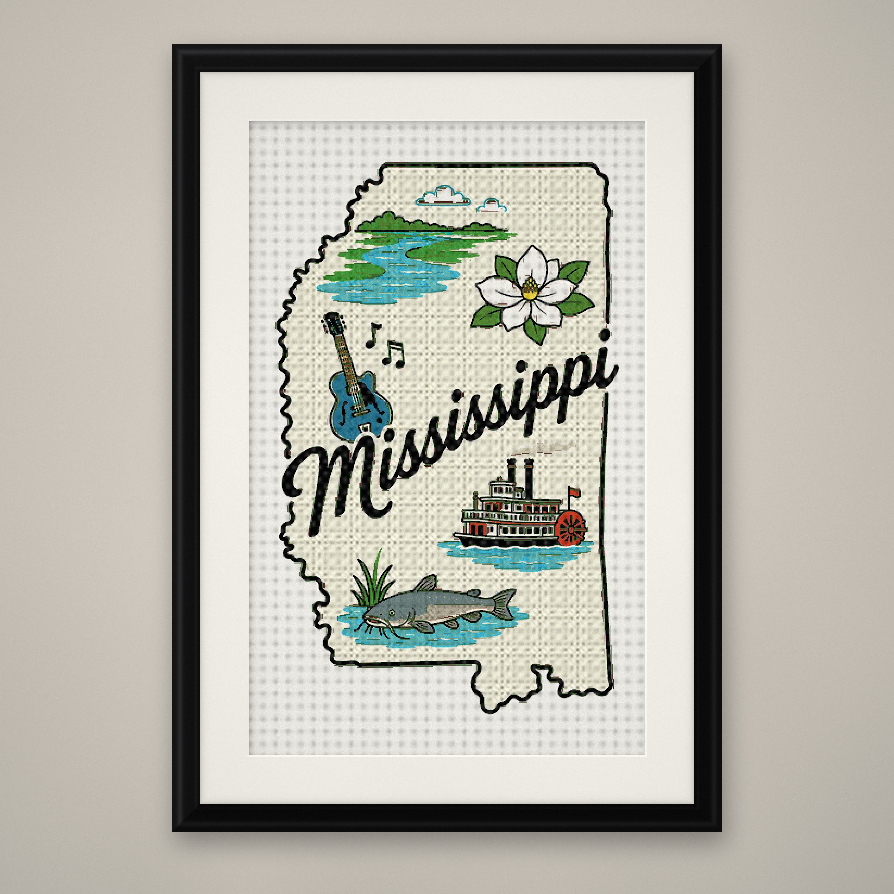 Mississippi State Cross Stitch Pattern, State Shape Travel Souvenir PDF