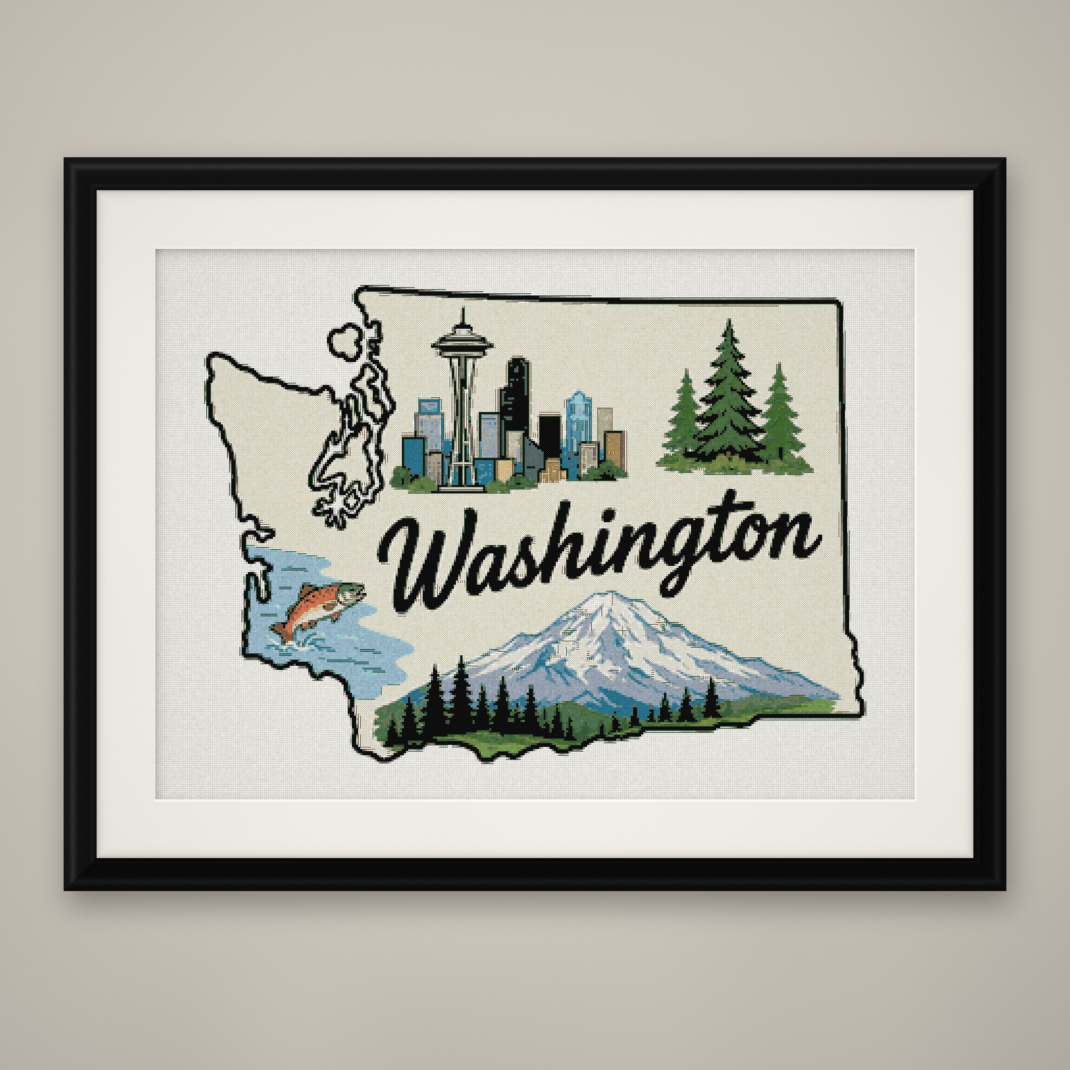 Washington State Cross Stitch Pattern, State Shape Travel Souvenir PDF