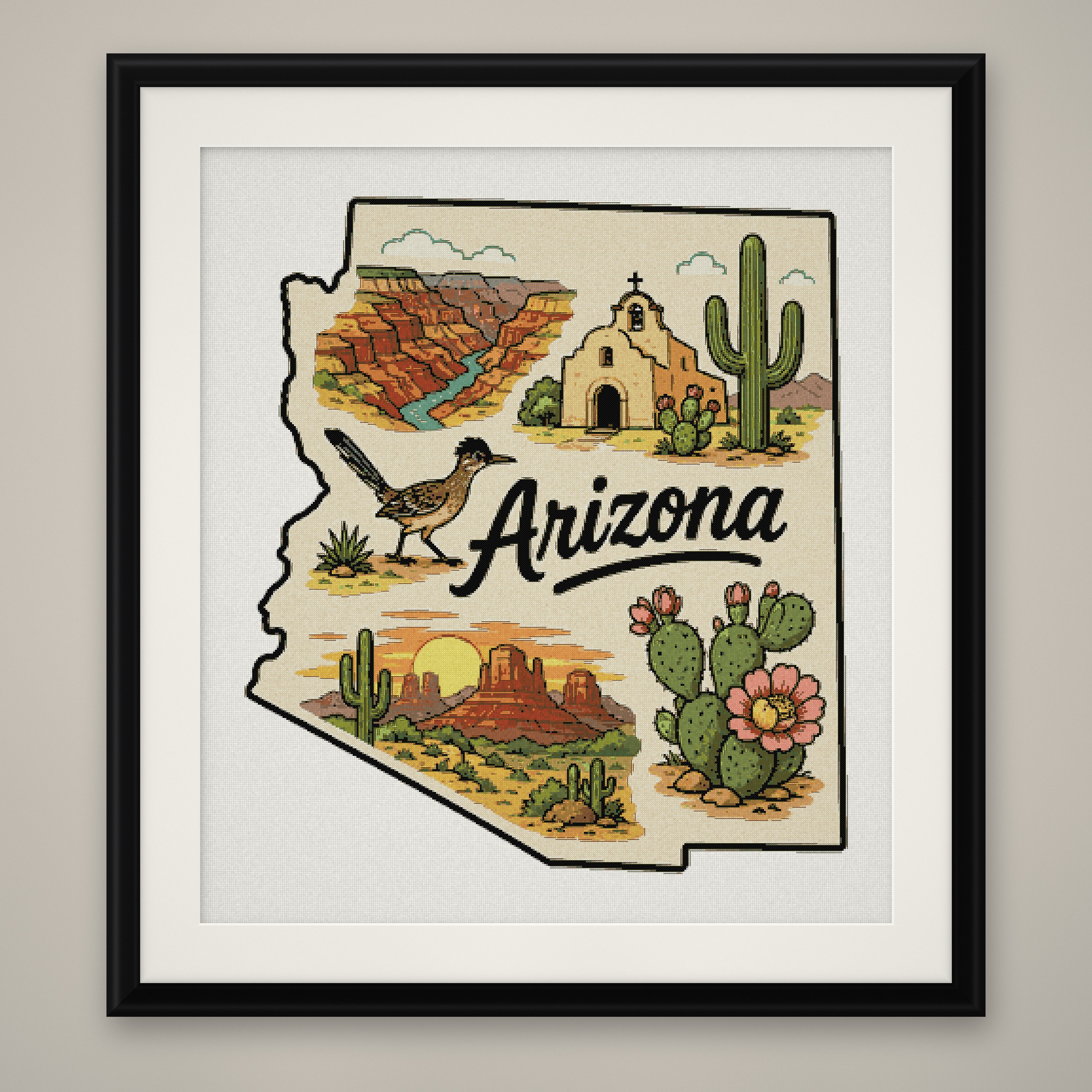 Arizona State Cross Stitch Pattern, State Shape Travel Souvenir PDF