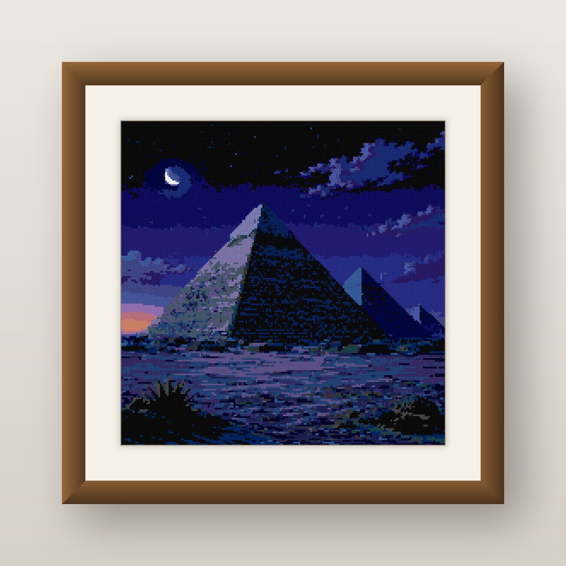 Egypt Pyramids Cross Stitch Pattern, Crescent Moon Night Desert PDF