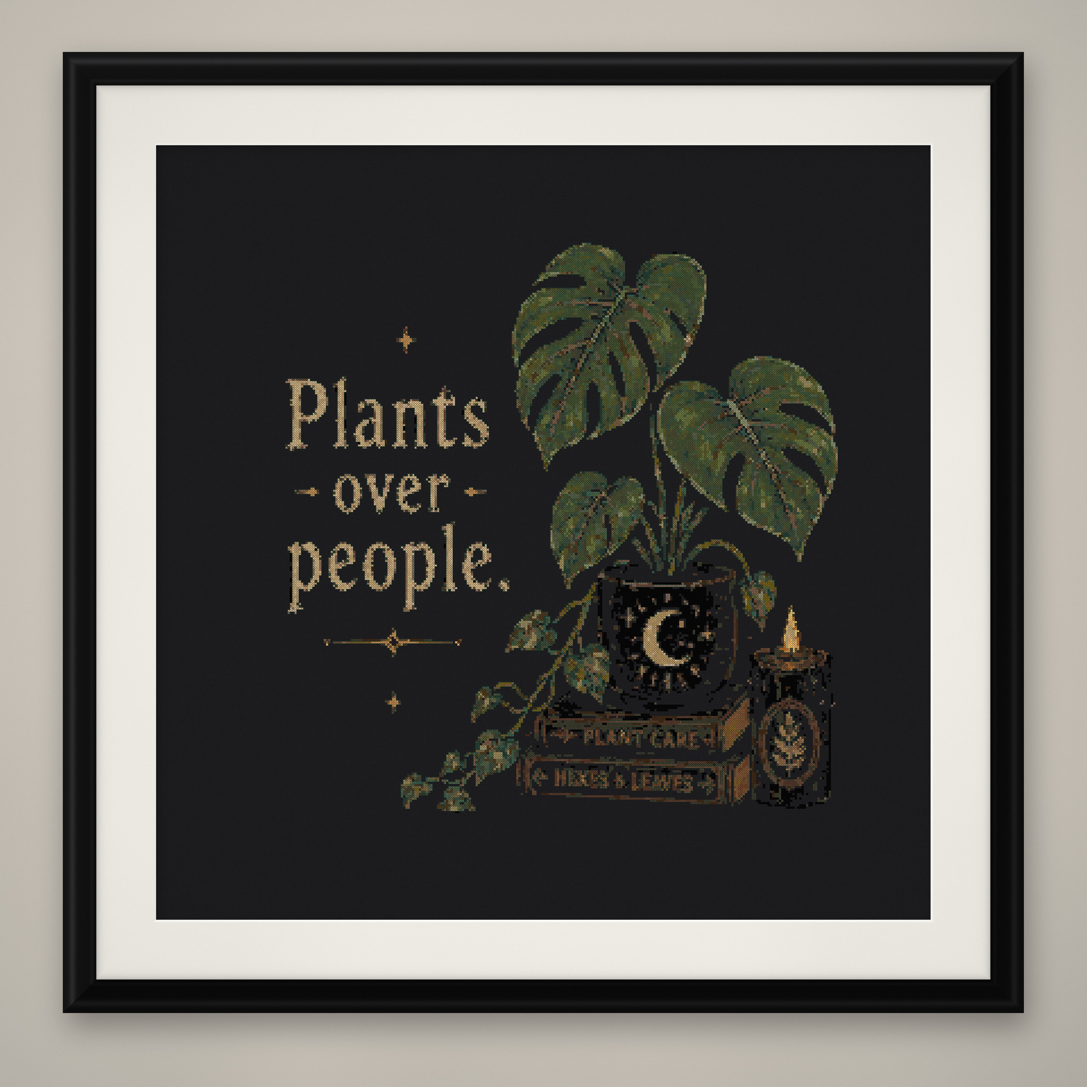 Plants Over People Cross Stitch Pattern, Dark Botanical Wall Art PDF